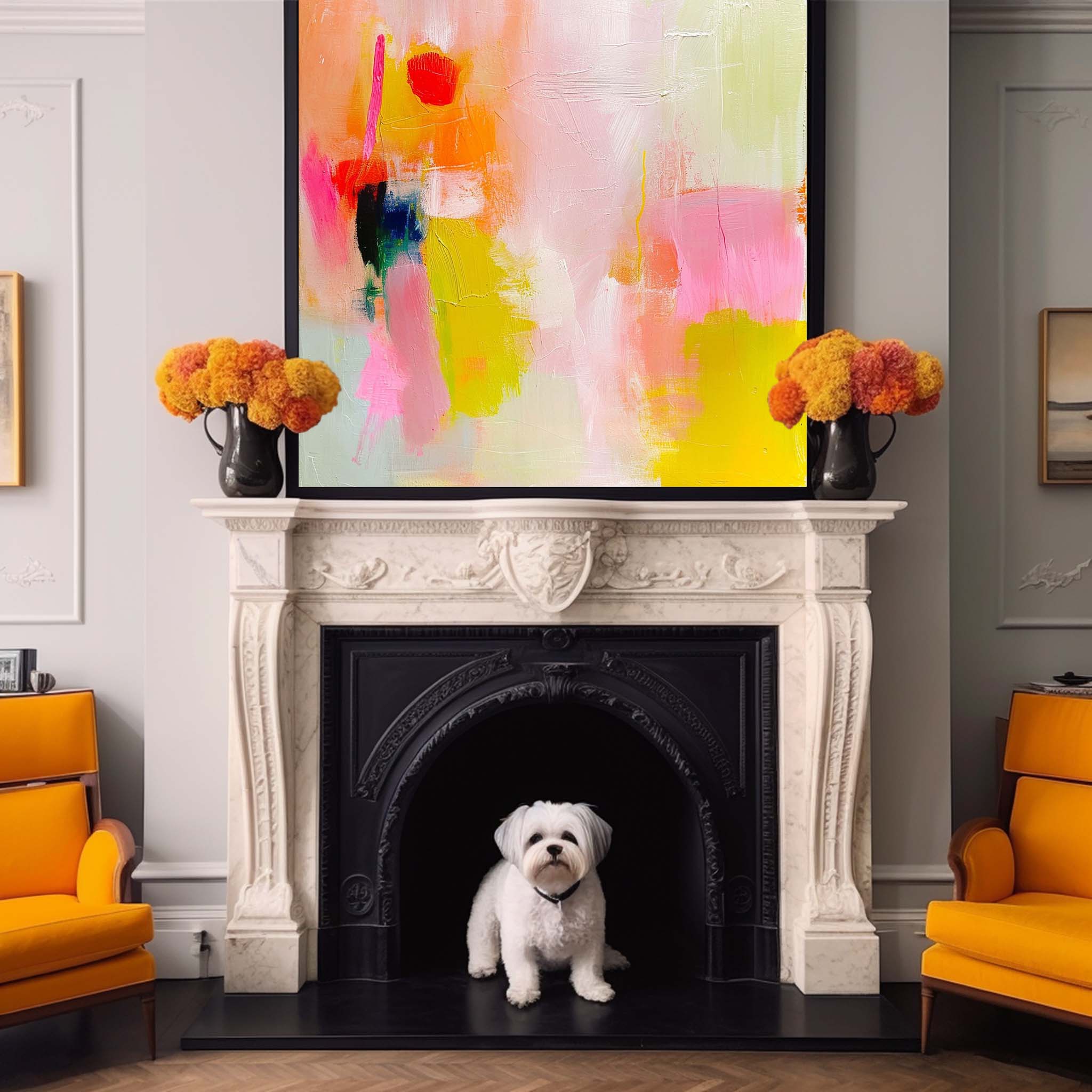 Framed Acrylic Bright Modern Abstract Canvas Painting Oversized Abstract Wall Art For Sale