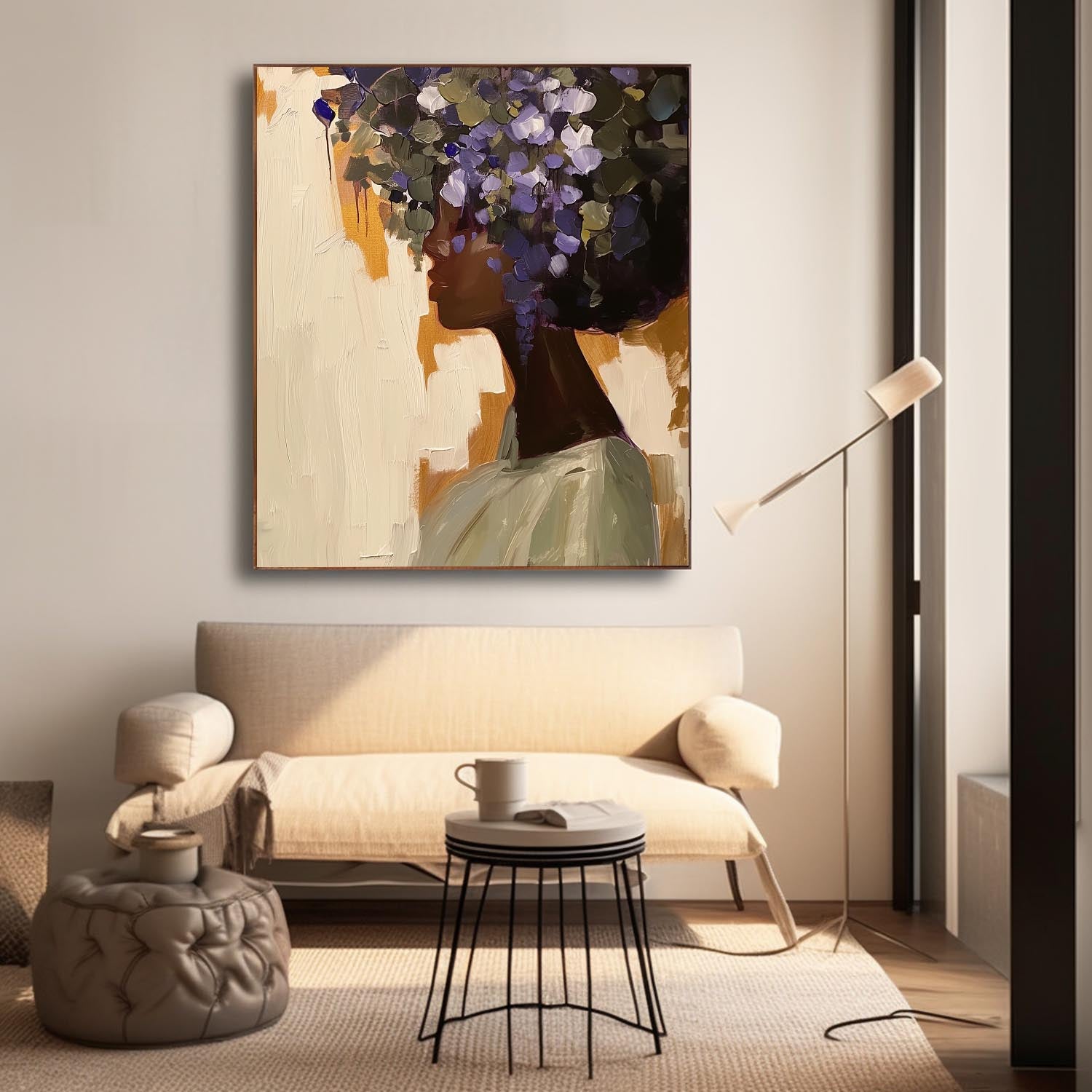 Contemporary Black Female And Flower Wall Art African American Woman Painting Black Girl Flower Art