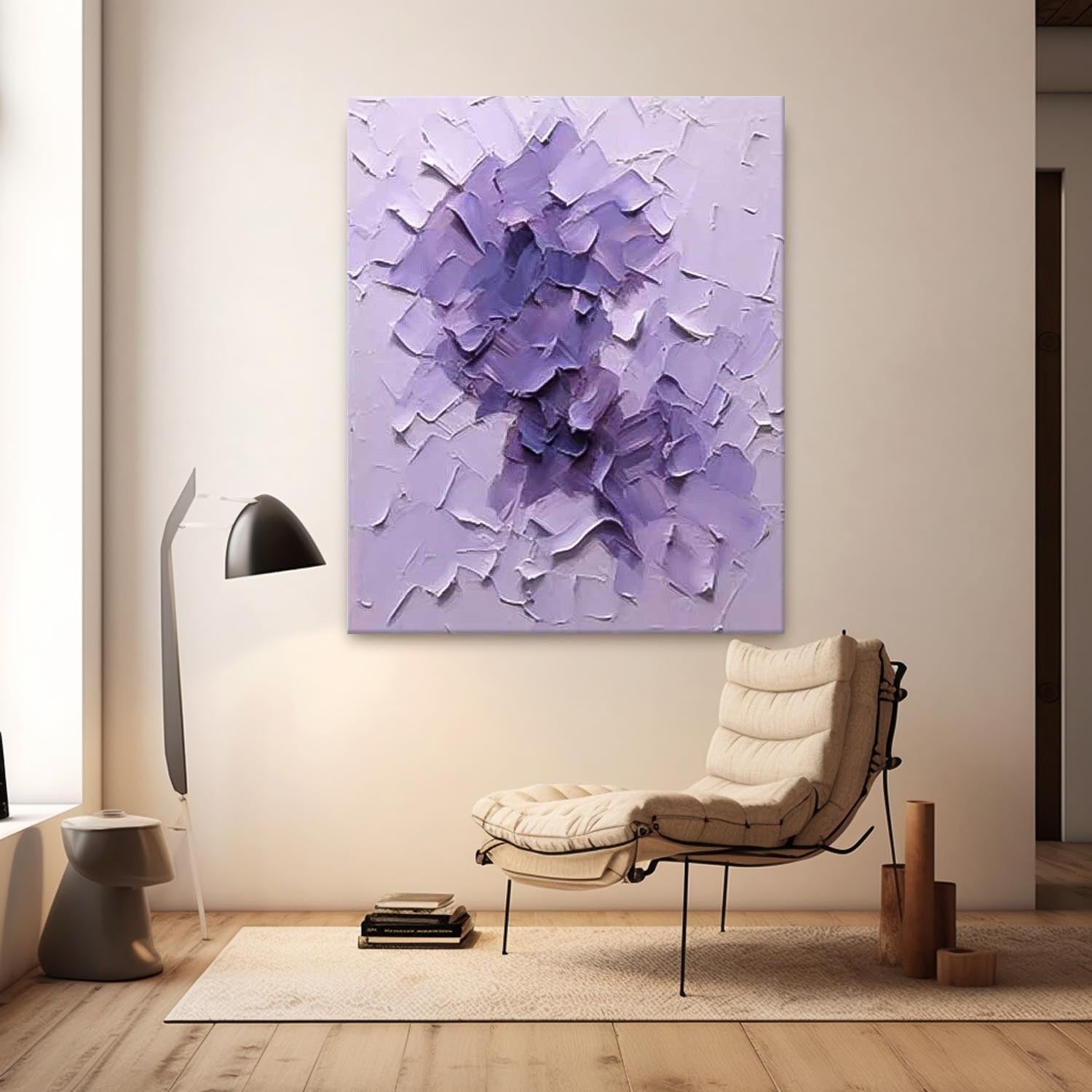Large Modern Acrylic Painting On Canvas Purple Texture Color Block Abstract Oil Painting Original Artwork Decor