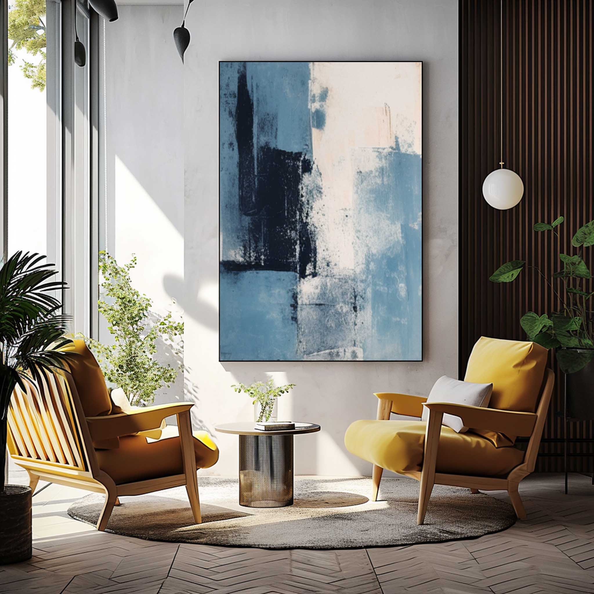 Blue Modern Texture Wall Art Large Original Abstract Oil Painting On Canvas For Living Room