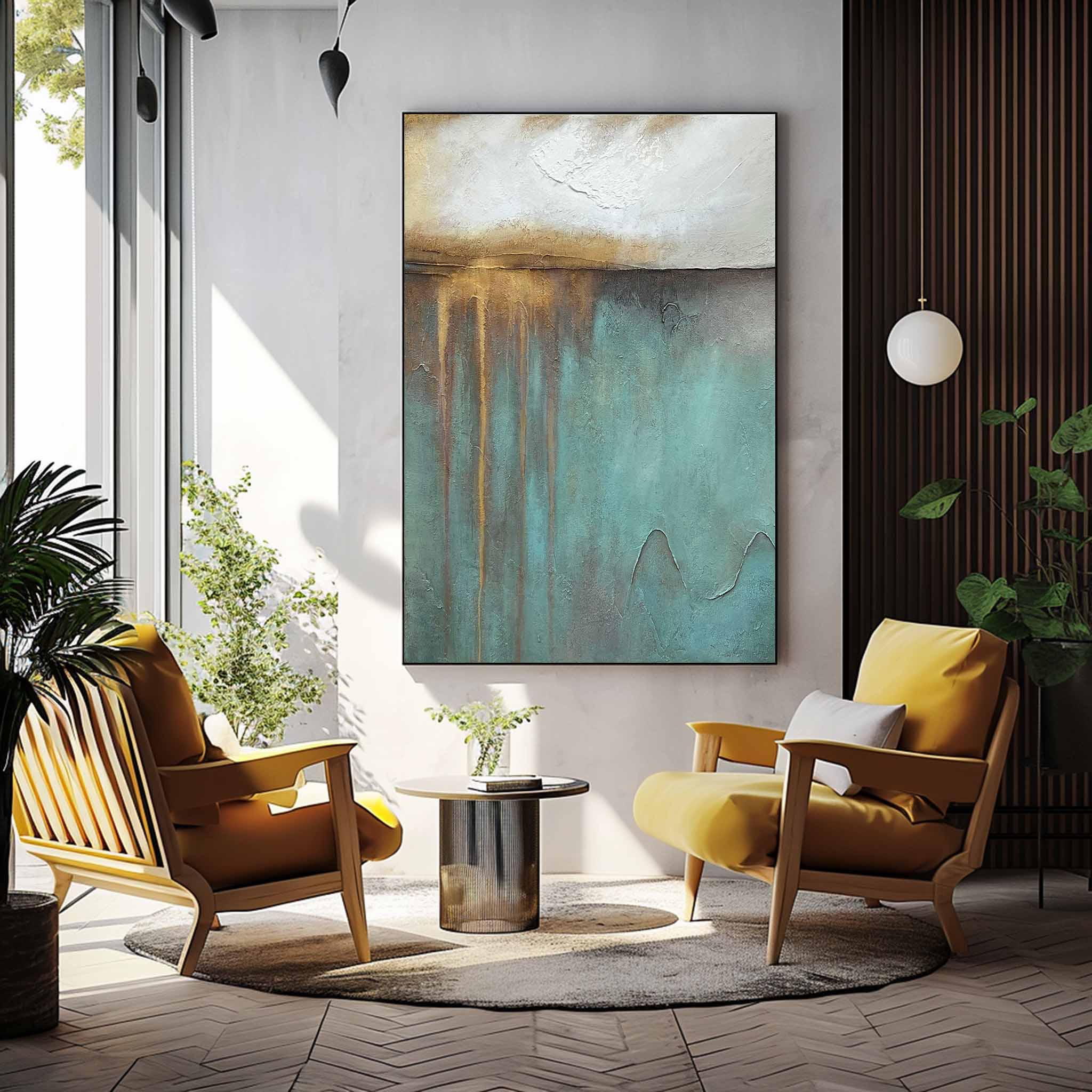 Blue And Gold Modern Wall Art Large Original Texture Abstract Oil Painting On Canvas For Living Room