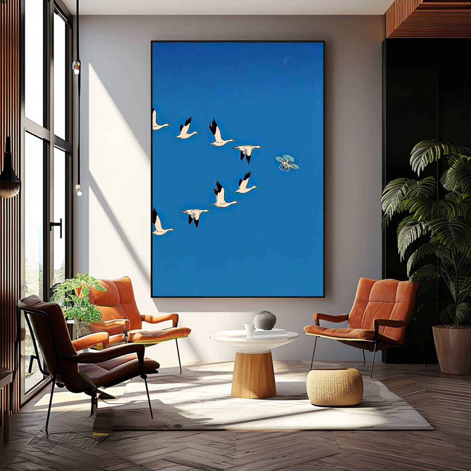 French Hand-Painted Oil Painting Large Wall Art Minimalist Wild Geese Abstract Canvas Oil Painting