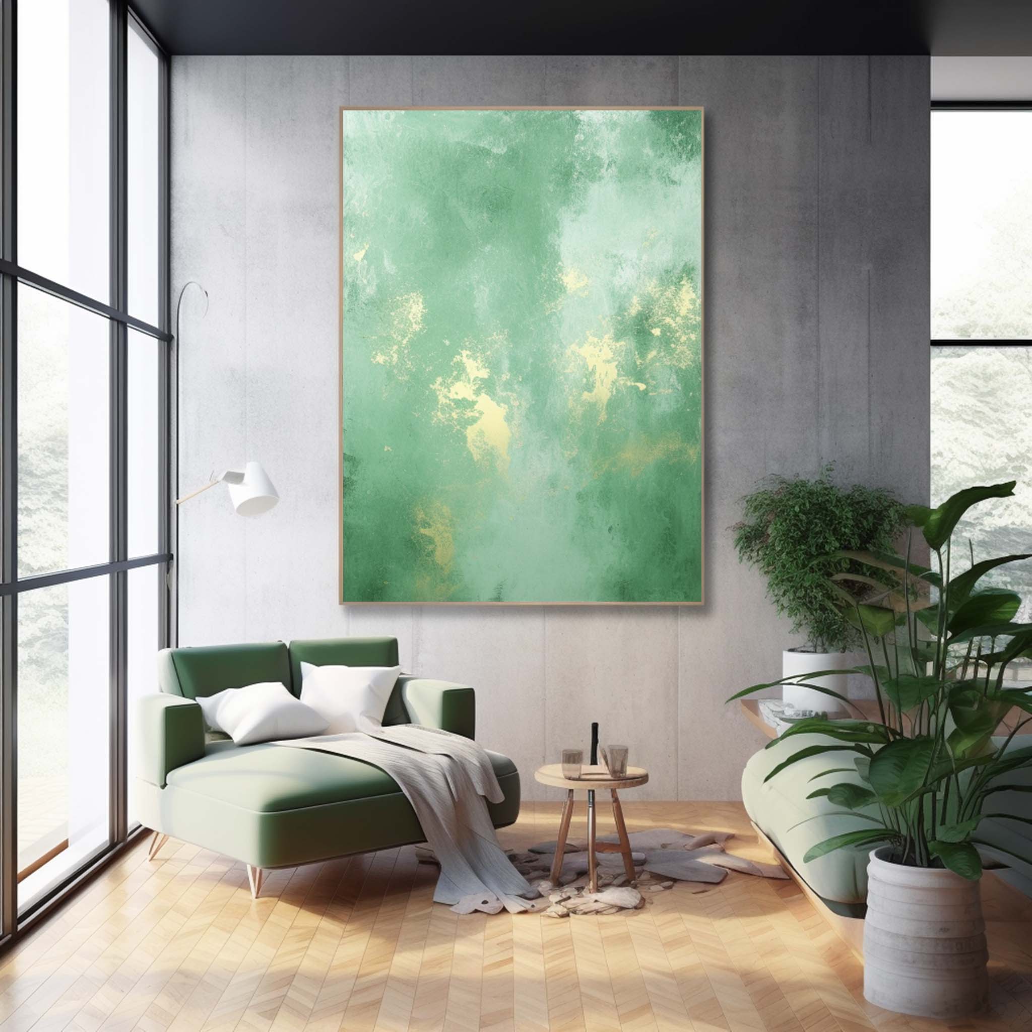 Large Original Abstract Oil Painting On Canvas Green Modern Texture Wall Art For Living Room