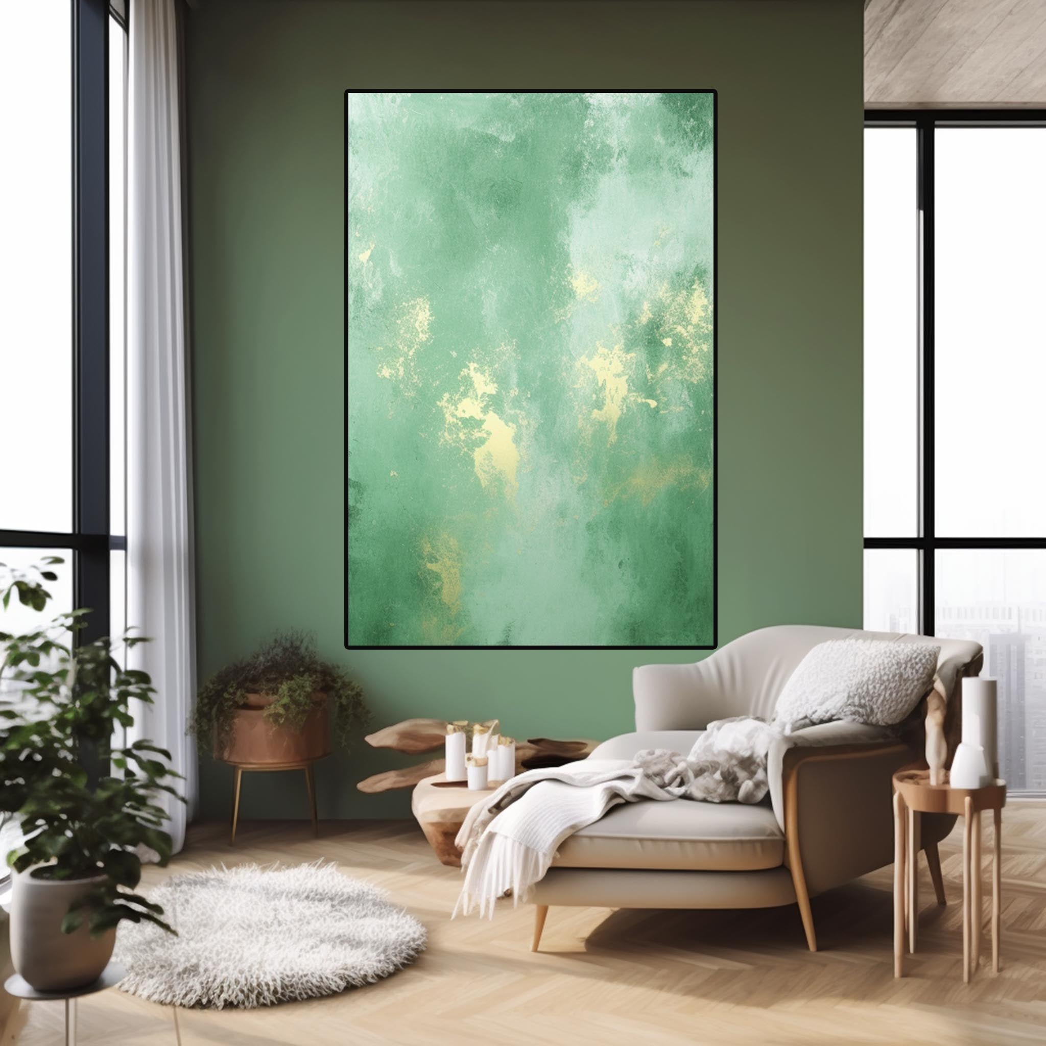Large Original Abstract Oil Painting On Canvas Green Modern Texture Wall Art For Living Room