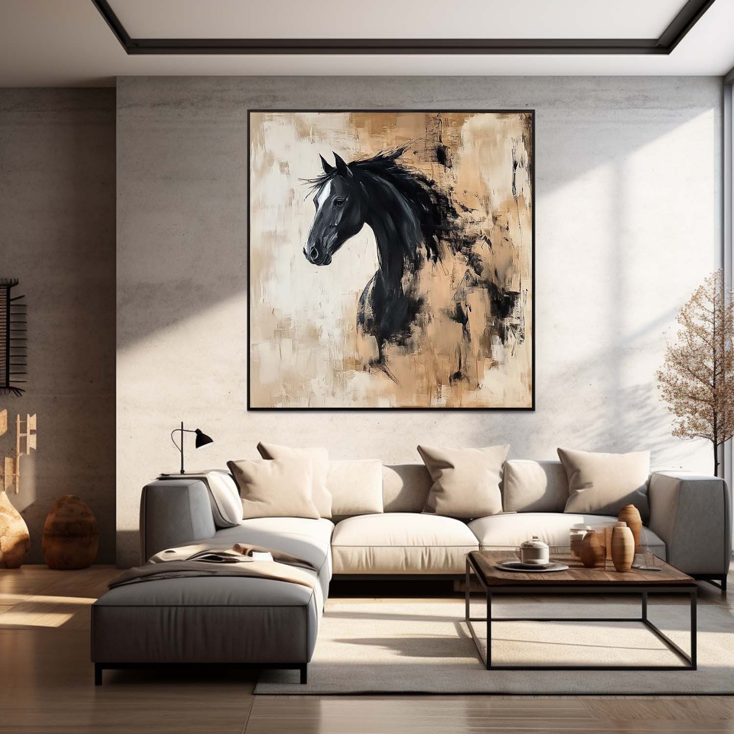 Original Abstract Horse Wall Art Large Retro Animal Artwork Home Decor Square Oil Painting Canvas
