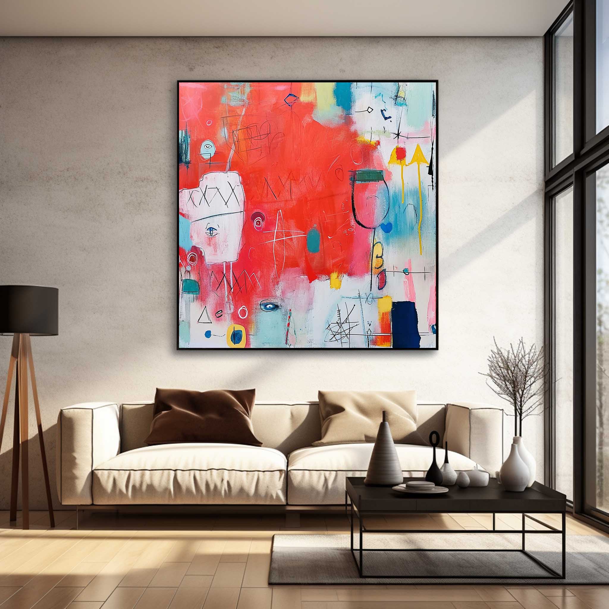 Red Abstract Canvas Art Framed Extra Large Bright Contemporary Art For Living Room