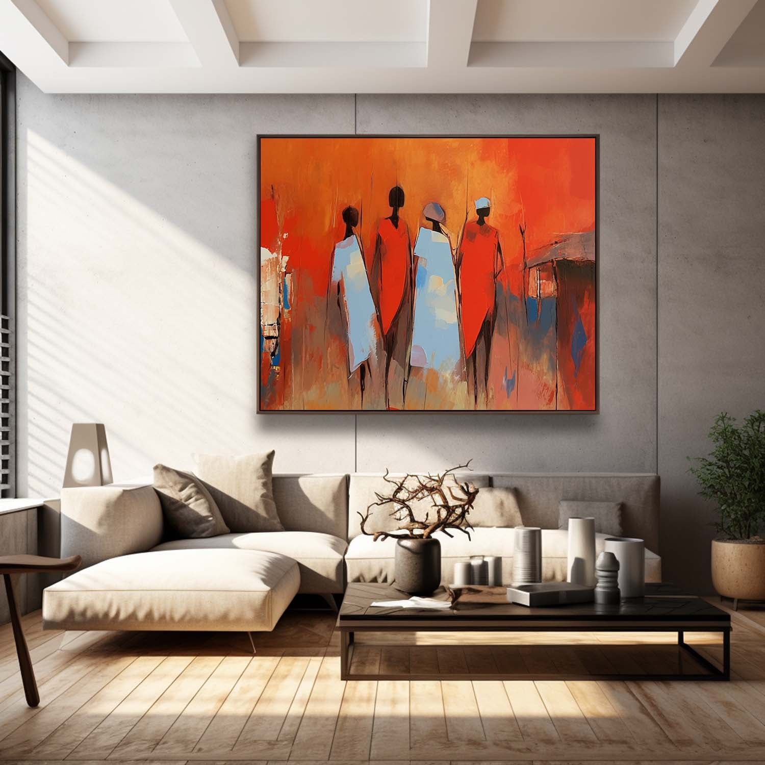 Abstract Figure Oil Painting Large Bright Red Human Silhouette Wall Art Original Human Artwork Home Decor