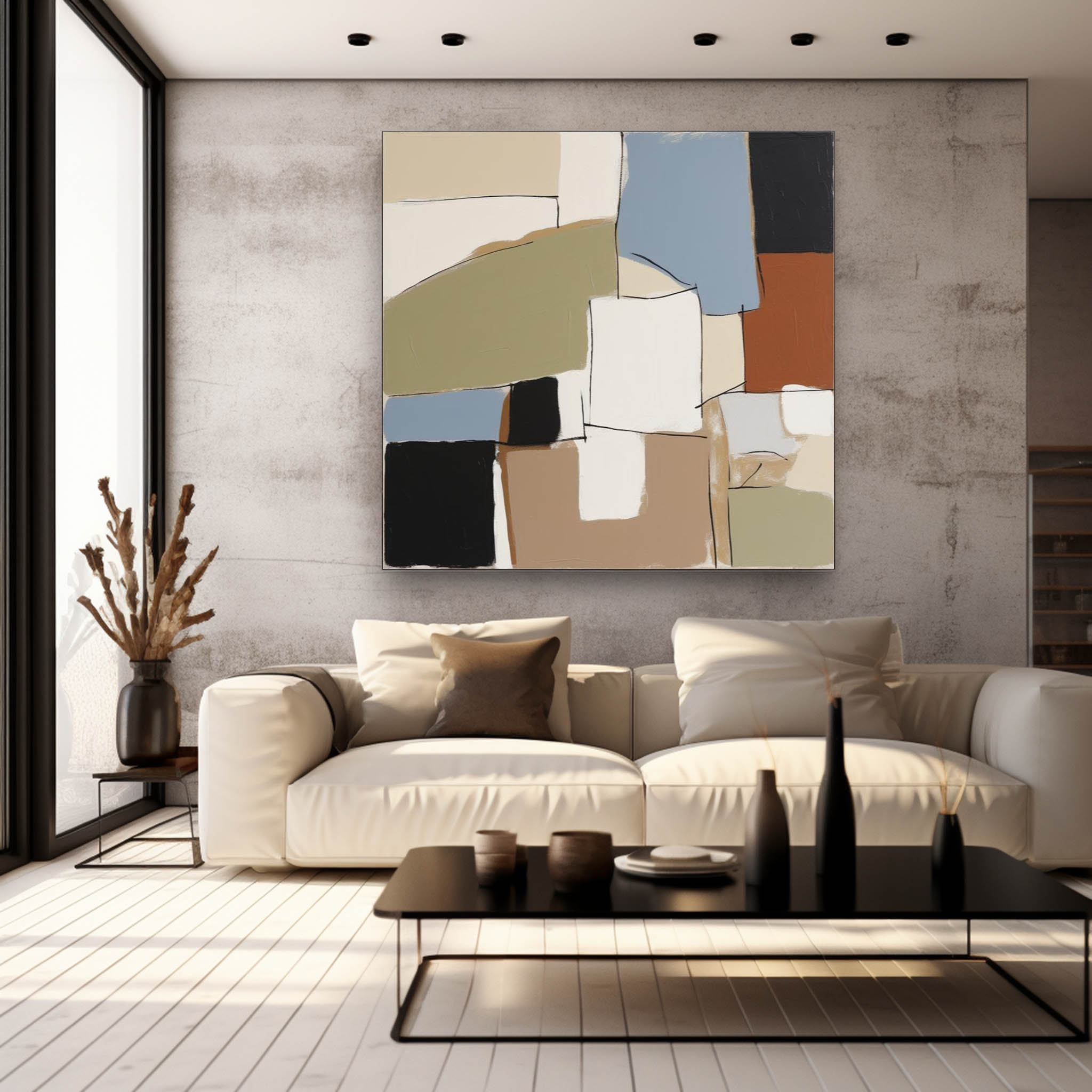 Square Abstract Oil Painting Colorful Large Acrylic Painting On Canvas Original Modern Wall Art For Living Room