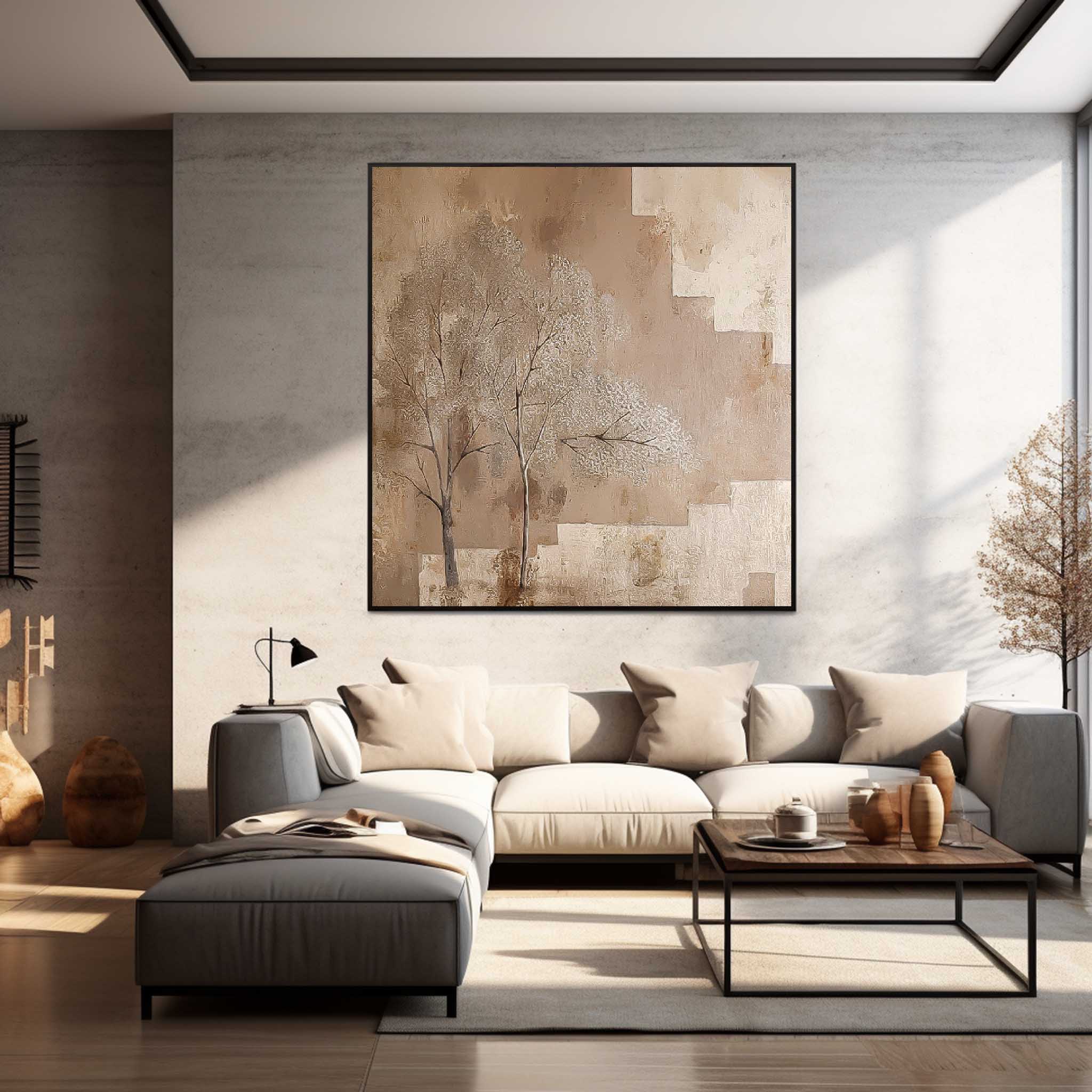 Wabi Sabi Square Acrylic Painting Canvas Great  Abstract Tree Art Original Painting Home Decor