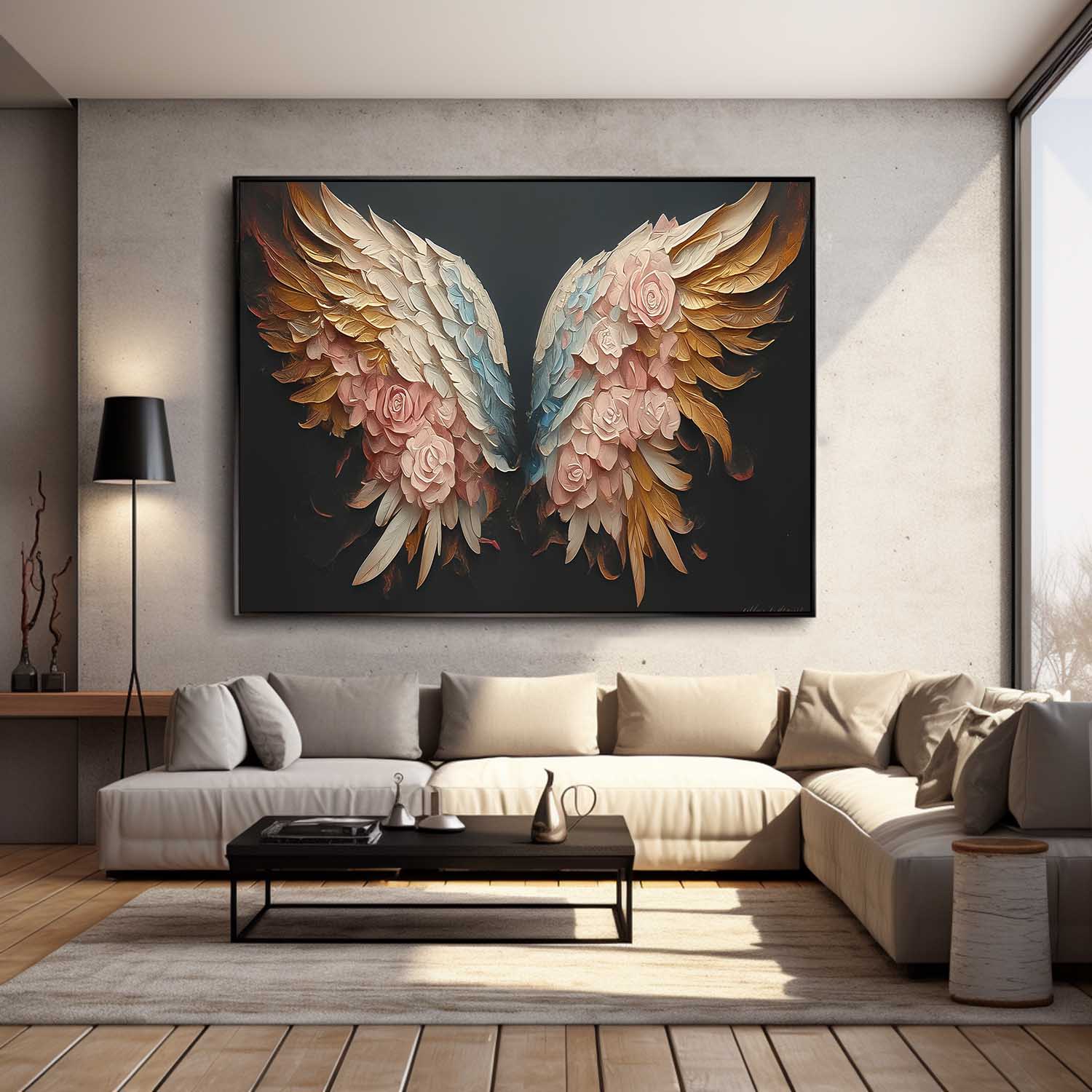 Big Wing Flower Boho Artwork Original Abstract Angel Wing Oil Painting On Canva For Living Room Decor Gift