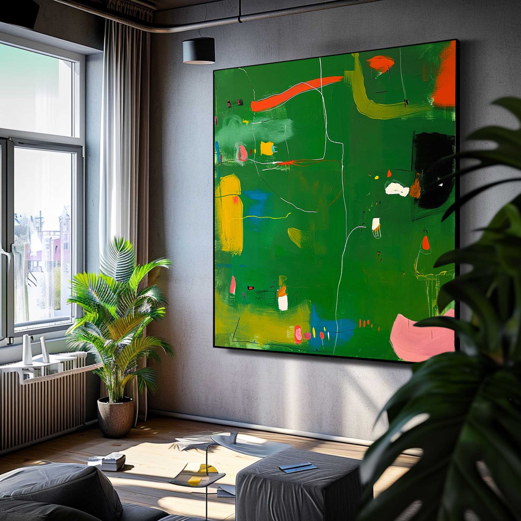 Square Abstract Texture Oil Painting Bright Green Large Acrylic Painting Canvas Original Modern Wall Art For Living Room