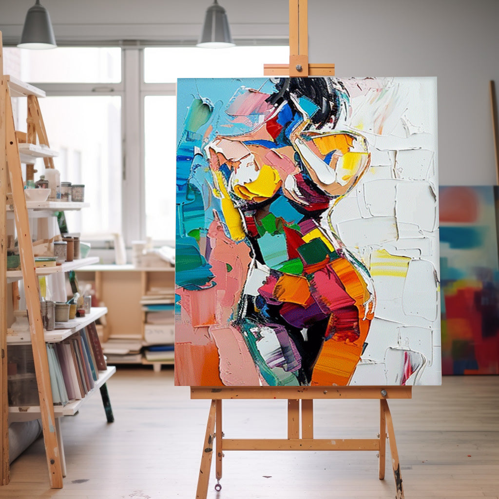 Figure Abstract Painting Colorful Texture Girl Wall Art Lady Oil Painting On Canvas Framed For Living Room