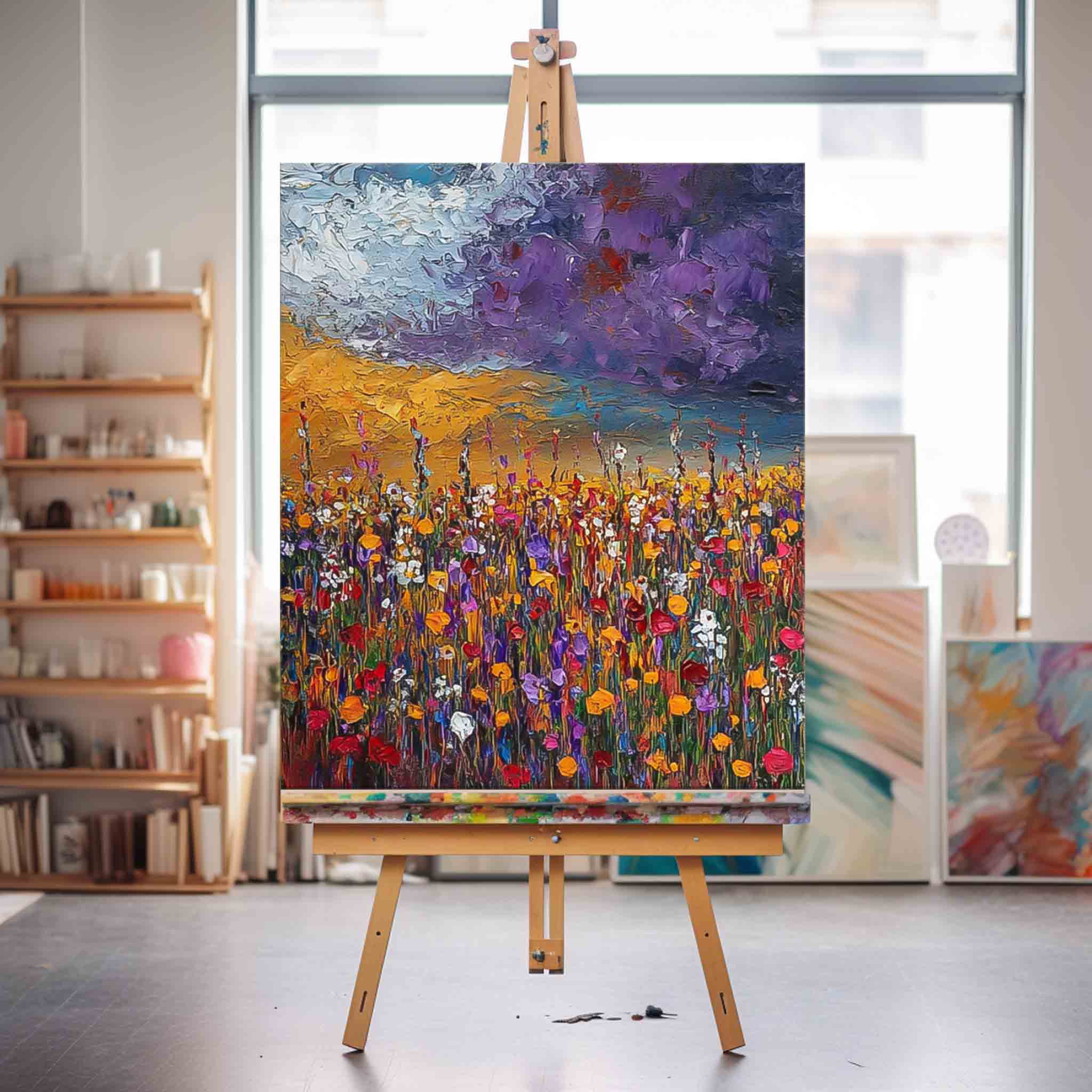 Large Spring Wall Art Abstract Purple Scenery Painting Original Landscape Oil Painting Living Room Decor