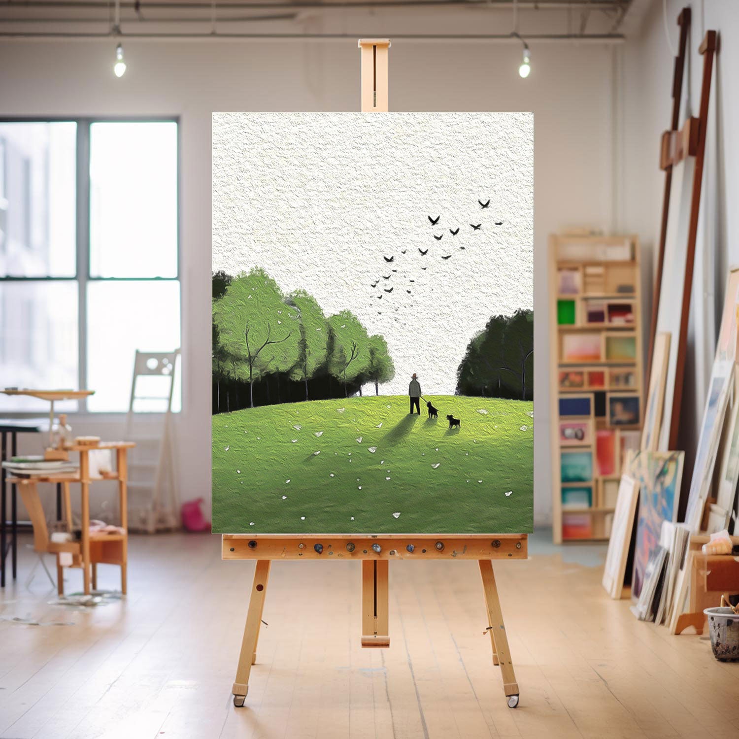Large Lawn scenery Painting On Canvas Abstract Comfortable Scenery Oil Painting Green Landscape Artwork