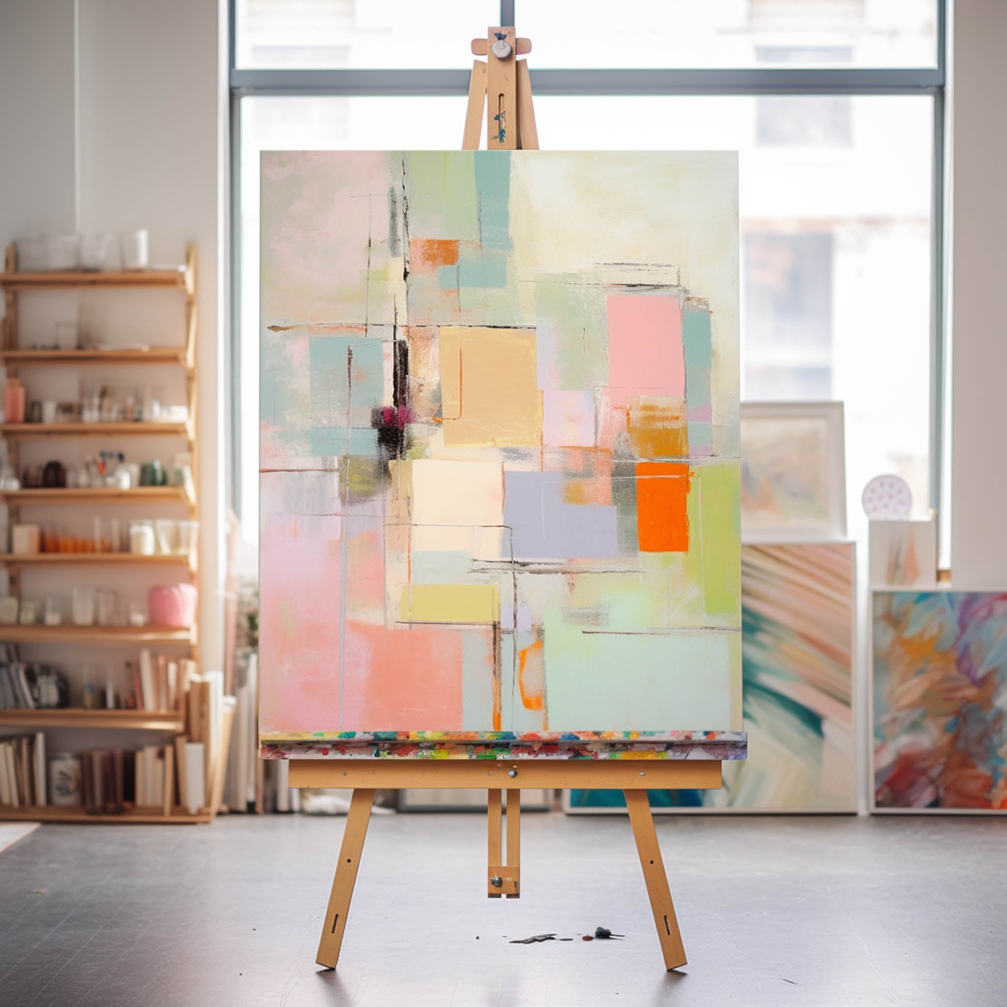 Vibrant colorful Large Original Abstract Oil Painting On Canvas Modern Geometry Texture Wall Art For Living Room