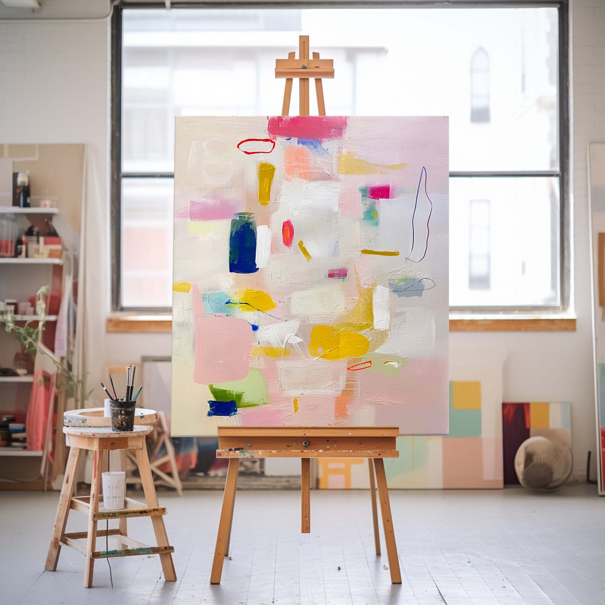 Modern Vibrant Pink Colorful Wall Art Quality Large Original Abstract Oil Painting On Canvas For Living Room