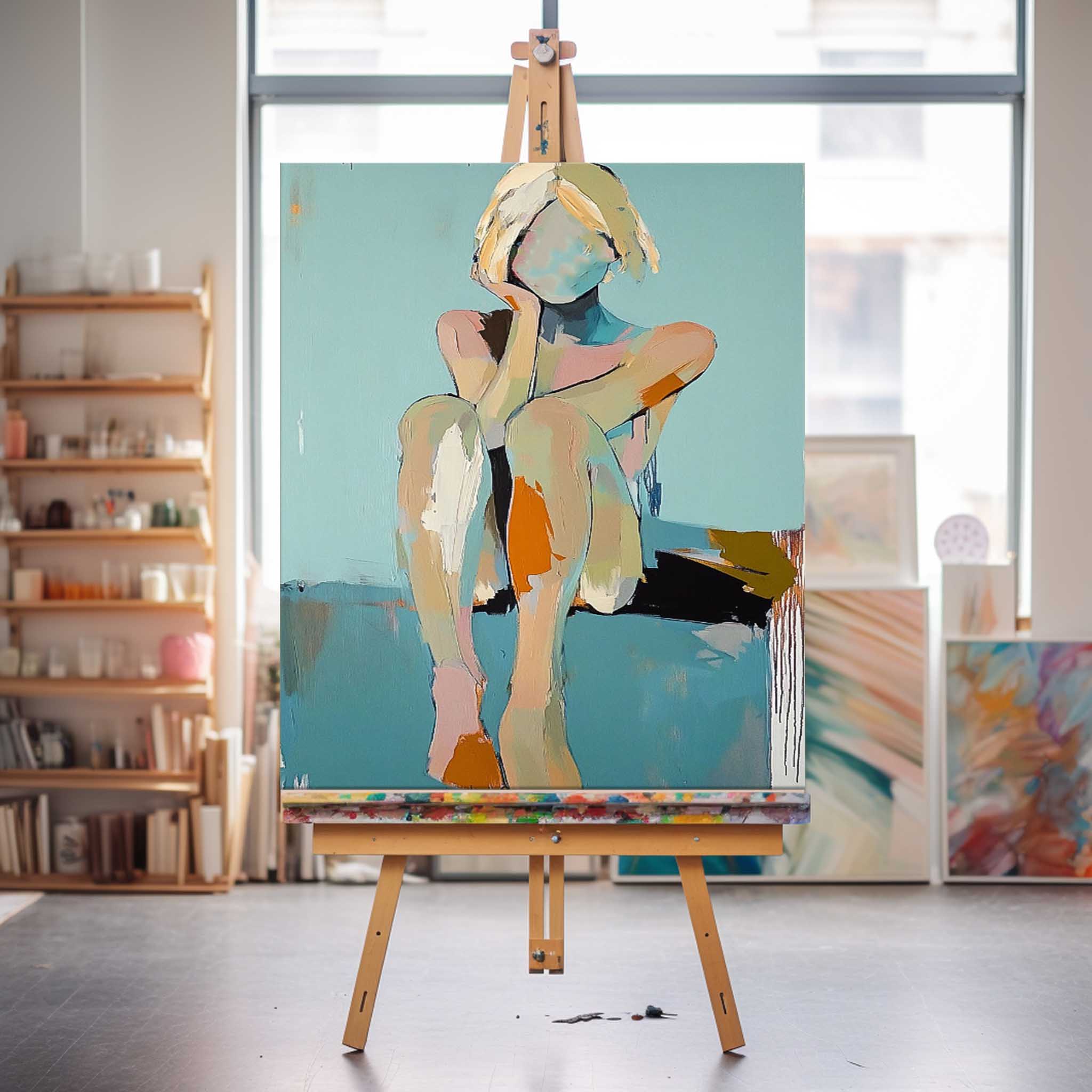 Large Faceless Portrait Painting Abstract Lady Painting Woman Face Artwork Original Wall Art Framed Home Decor