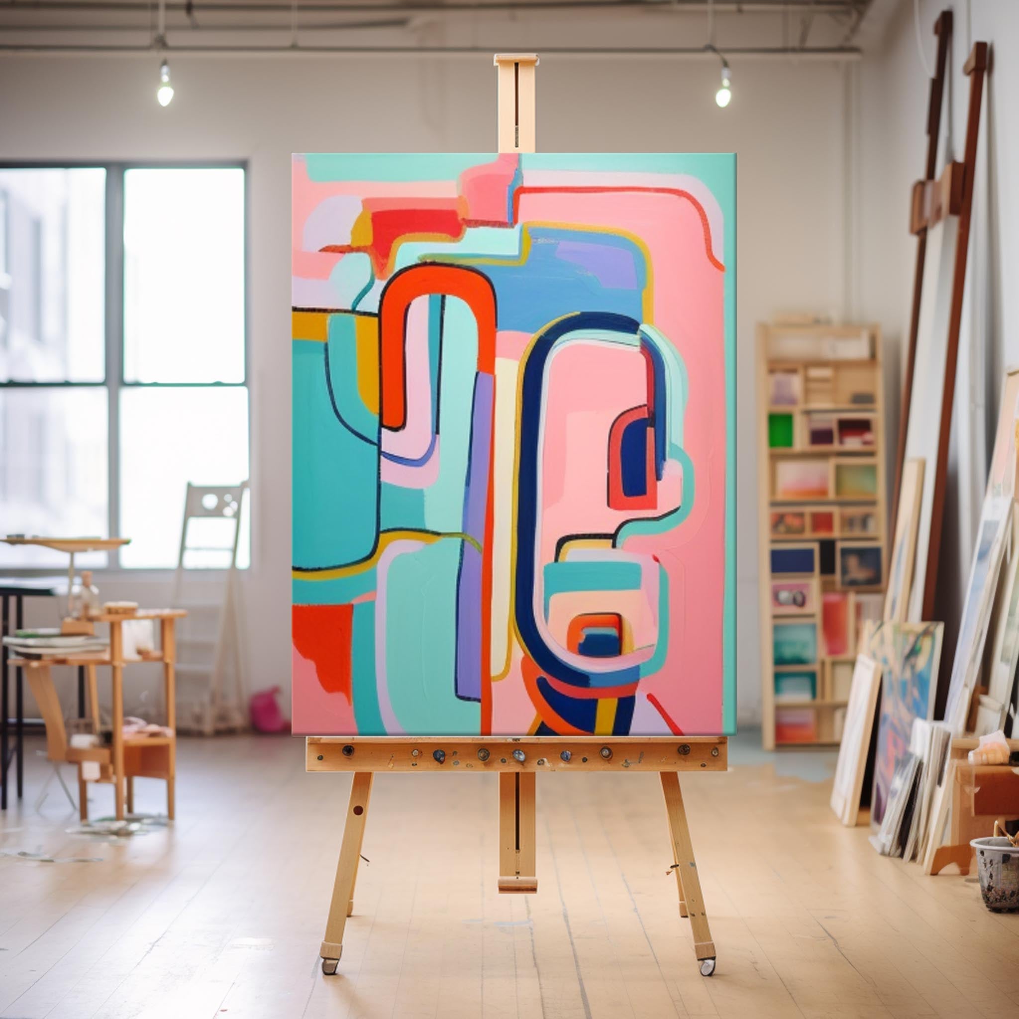 Extra Large Canvas Art Pink Line Original Abstract Oil Painting Modern Wall Art For Living Room