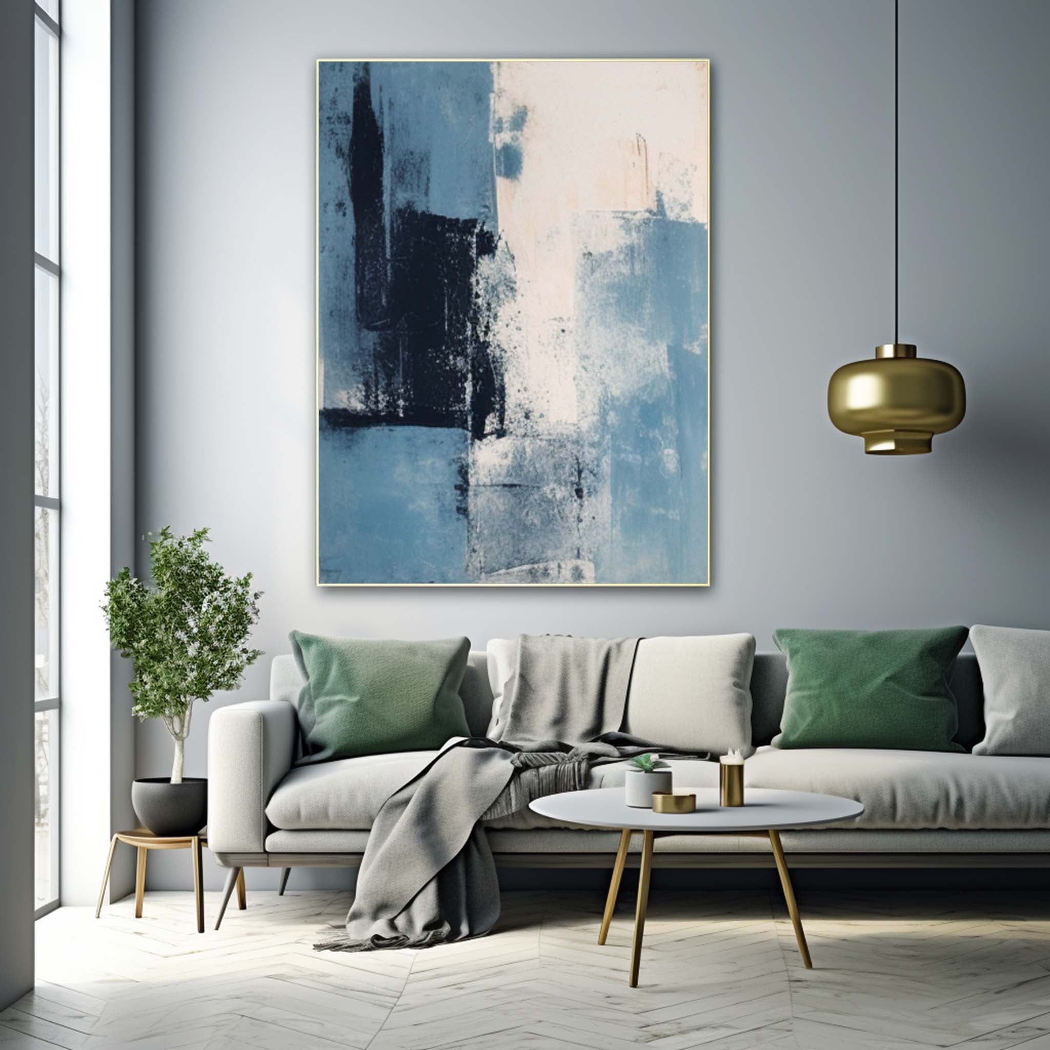 Blue Modern Texture Wall Art Large Original Abstract Oil Painting On Canvas For Living Room