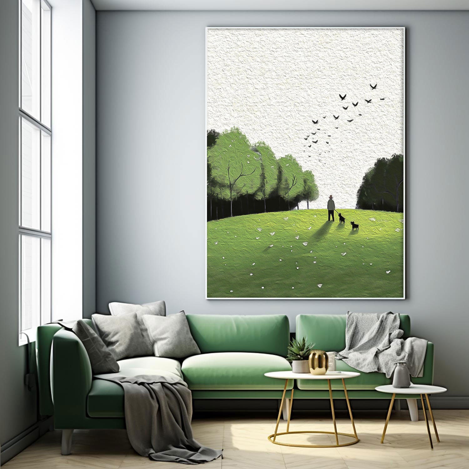 Large Lawn scenery Painting On Canvas Abstract Comfortable Scenery Oil Painting Green Landscape Artwork