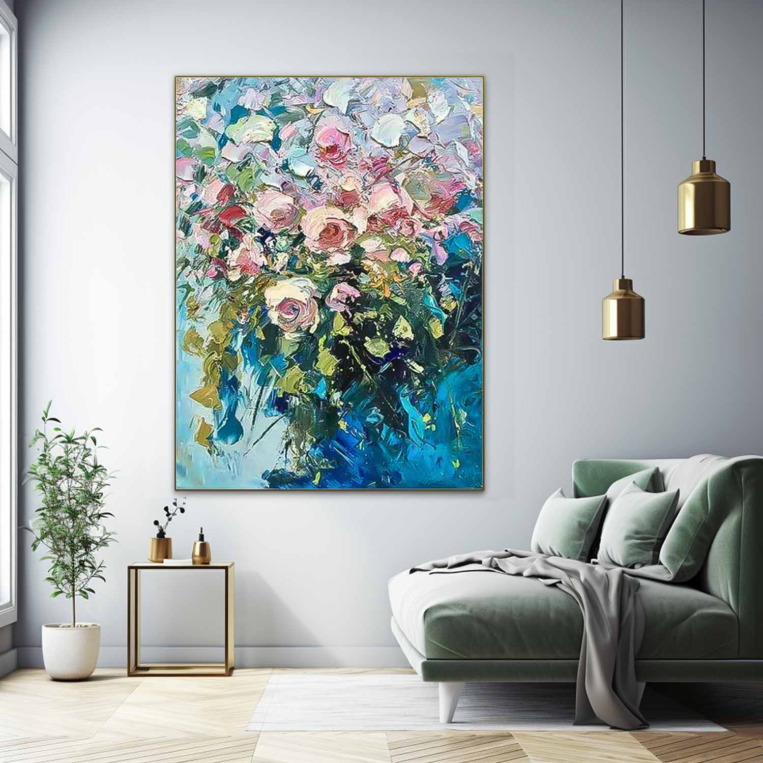 Pink Floral Abstract Acrylic Knife Painting On Canvas Contemporary Flower Wall Art Rustic Art