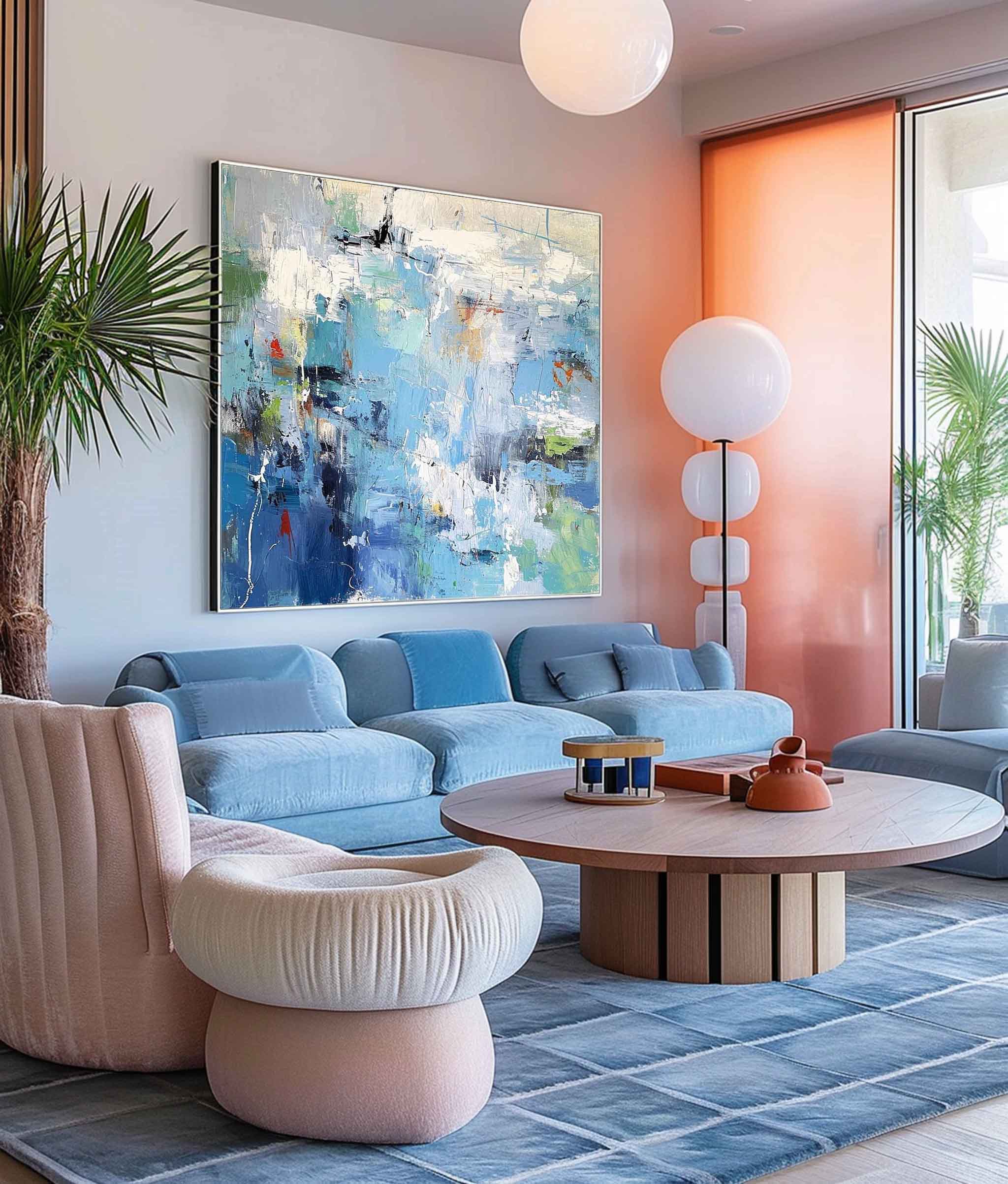 Original Modern Wall Art Square Abstract Texture Oil Painting Blue Large Acrylic Painting On Canvas Home Decor