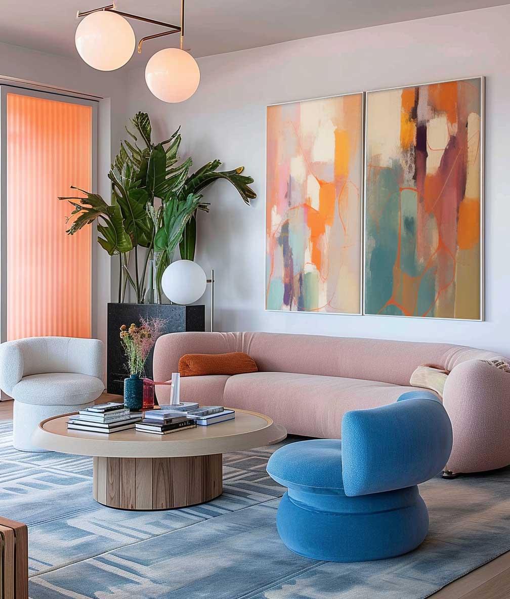 Set of 2 Large Original Acrylic Painting Vibrant Colorful Abstract Oil Painting Modern Wall Art Living Room Decor