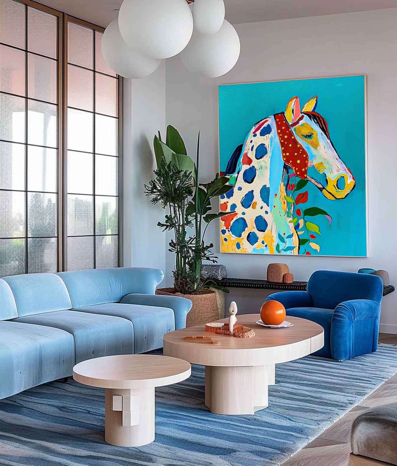 Modern Blue Horse Abstract Wall Art Minimalism Graffiti Animal Oil Painting Large Acrylic Painting Home Decor