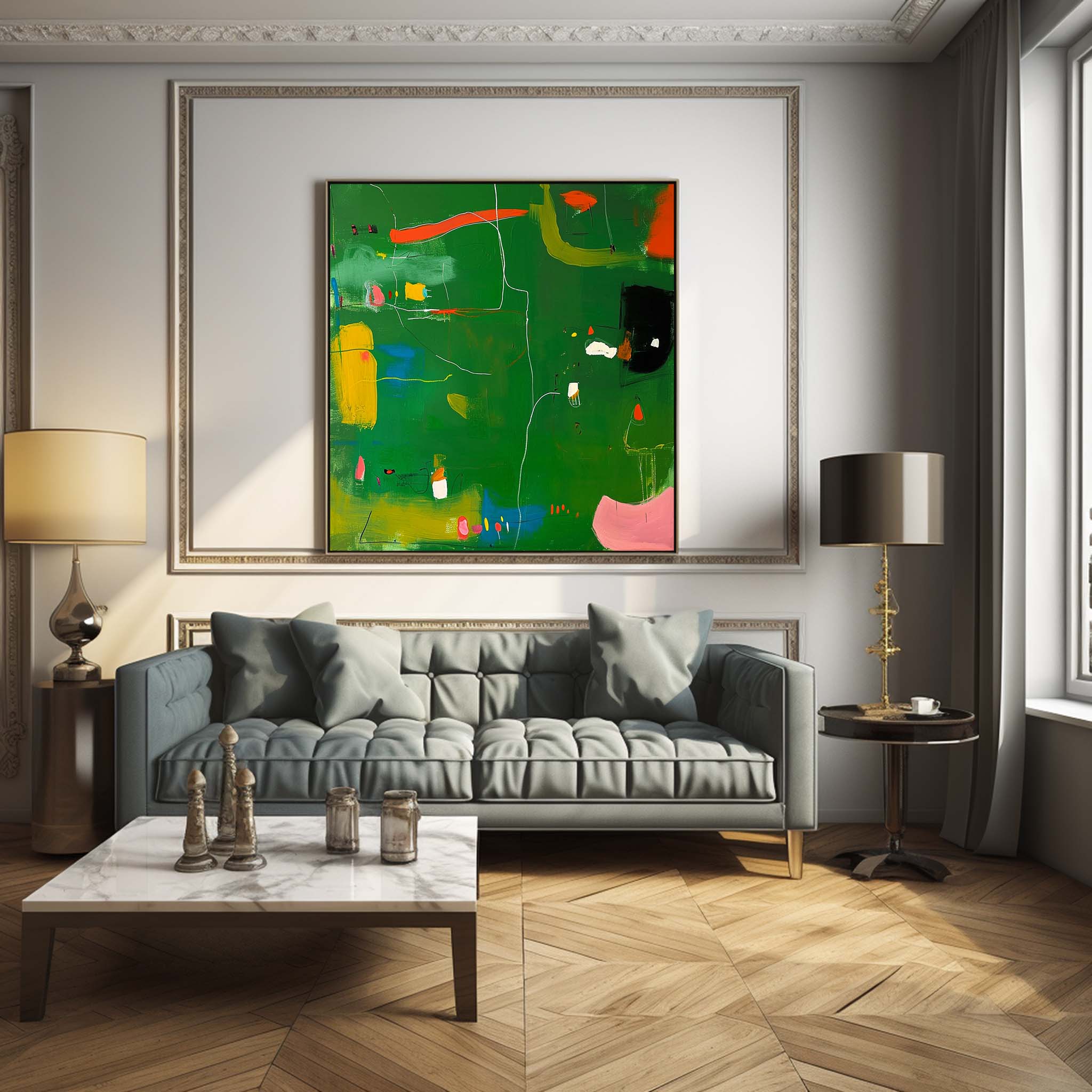 Square Abstract Texture Oil Painting Bright Green Large Acrylic Painting Canvas Original Modern Wall Art For Living Room