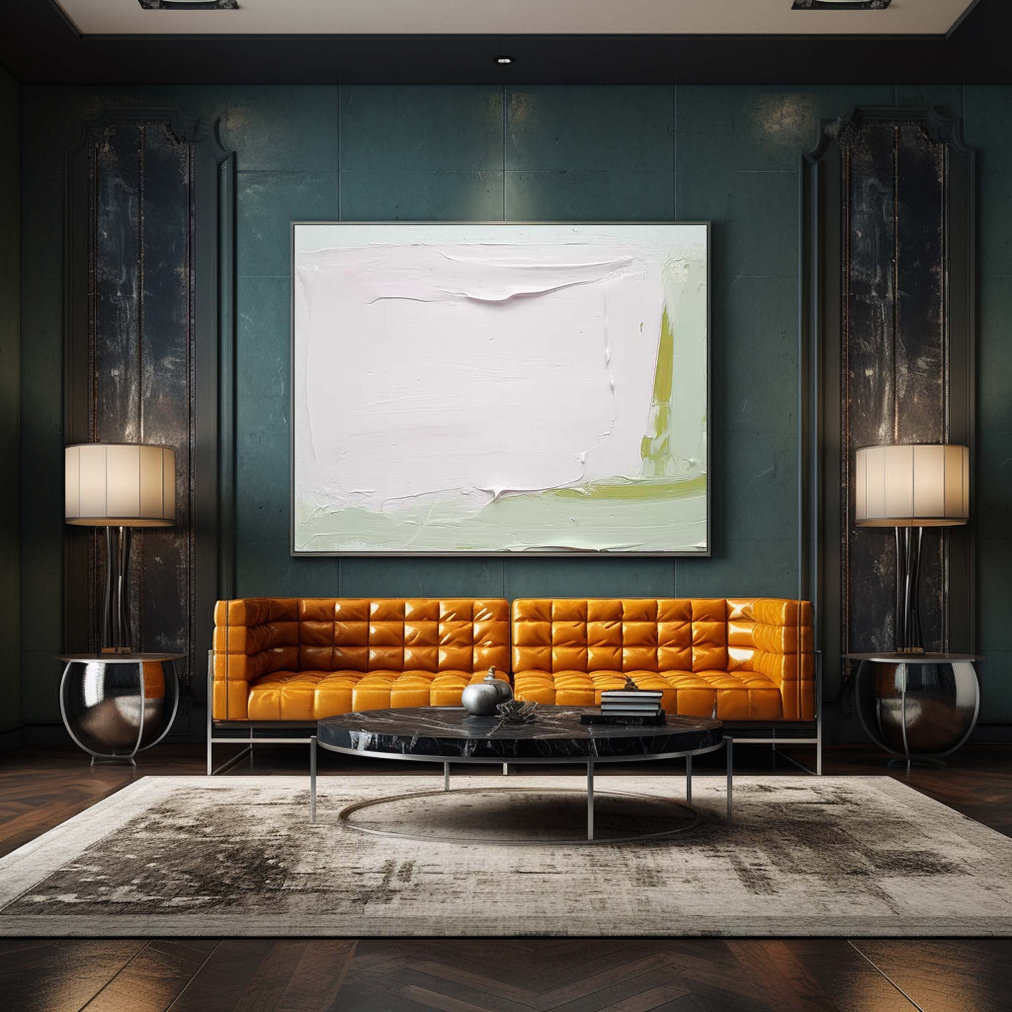 White And Green Modern Acrylic Painting Large Abstract Oil Painting Original Wall Art Home Decoration