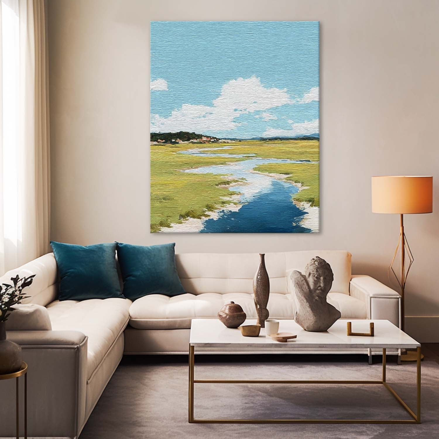 Abstract Vllage Scenery Oil Painting Framed Tranquil Landscape Artwork Large Wall Art Home Decor