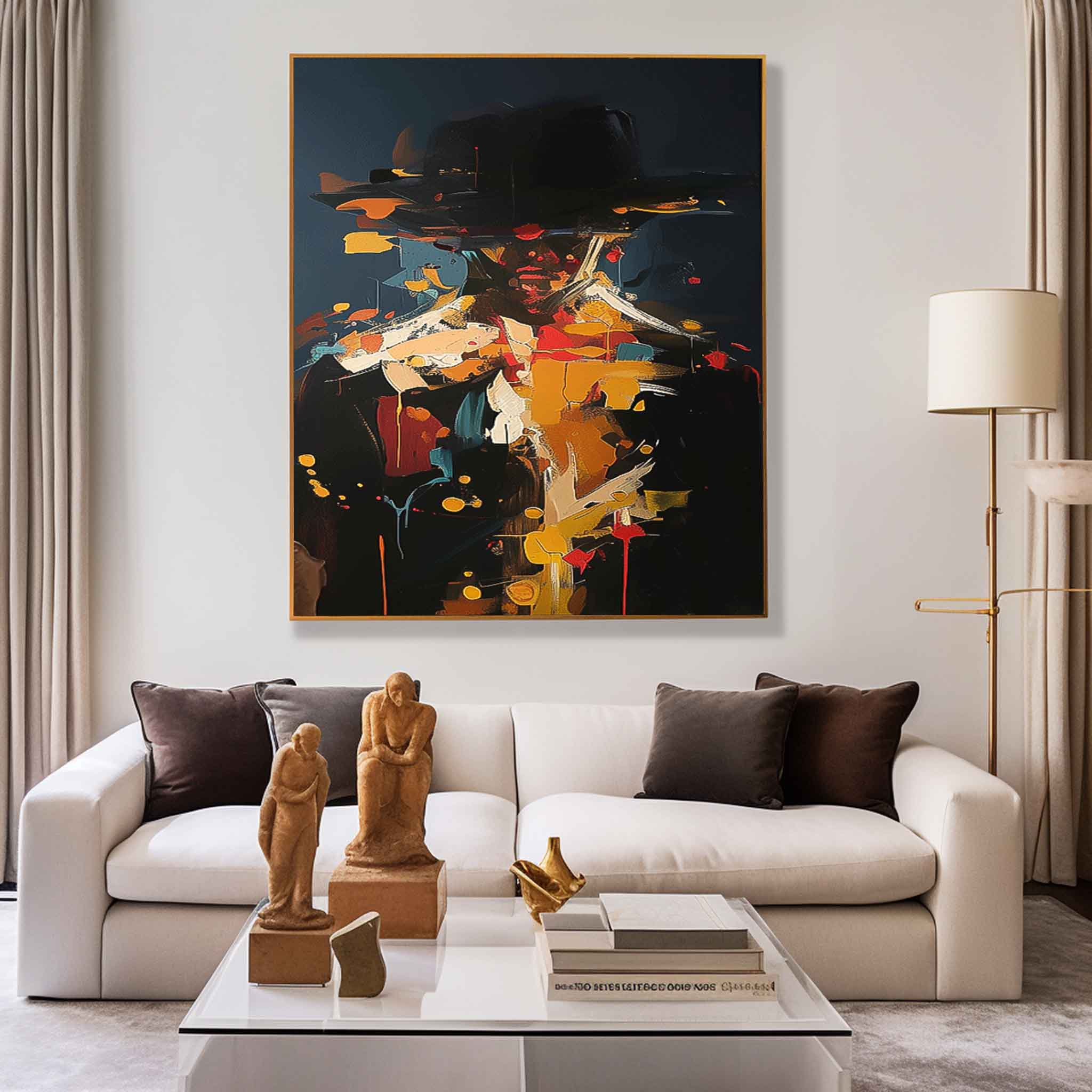 Original Cool Man Wall Art  Black Series Large Portrait Painting Abstract Faceless Artwork For Living Room