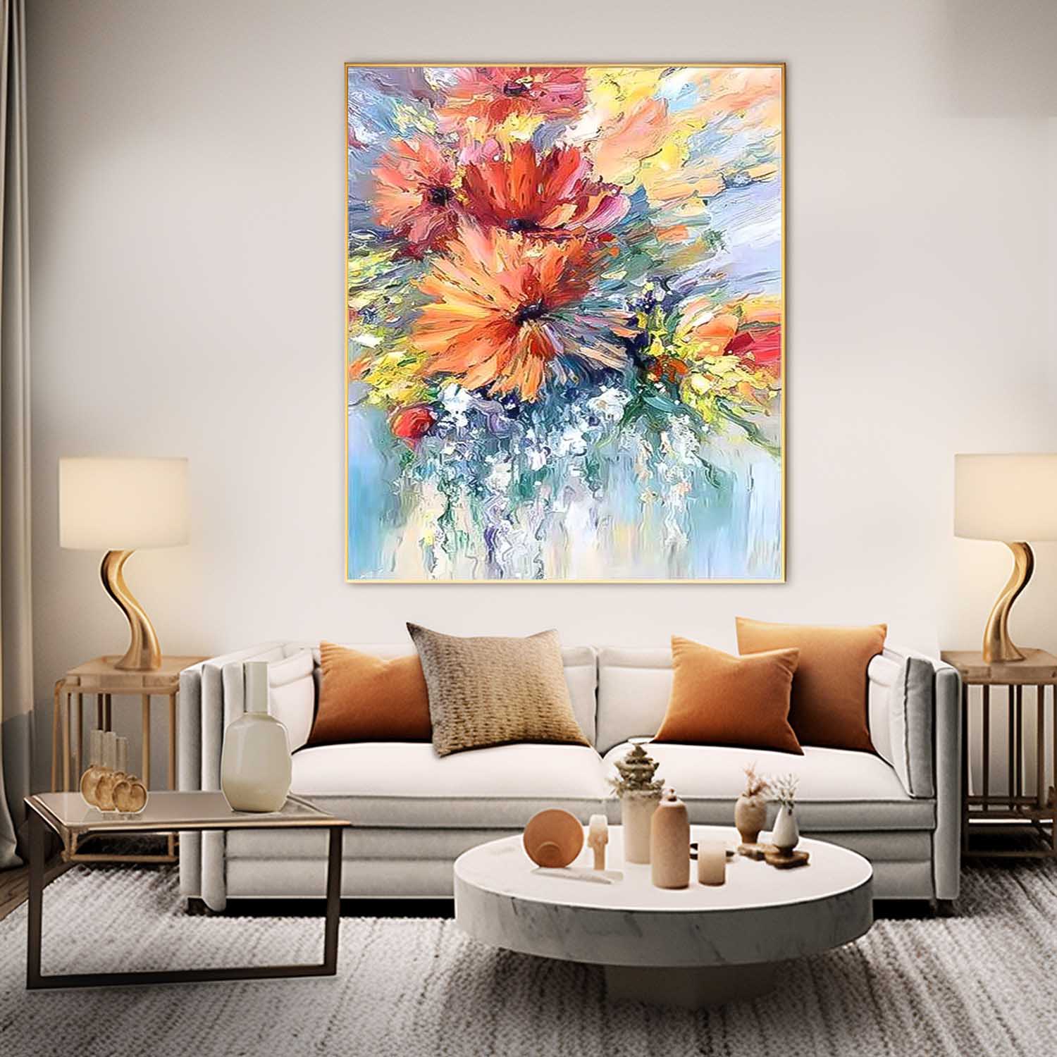 Orange Blossom Abstract Acrylic Painting On Canvas Contemporary Flower Wall Art Home Decor Free Shipping