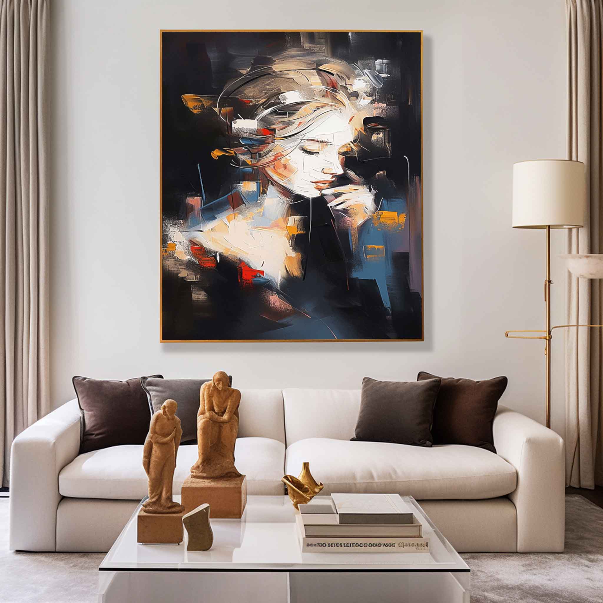Black Series Large Portrait Painting Original Pretty Woman Wall Art Abstract  Artwork For Living Room