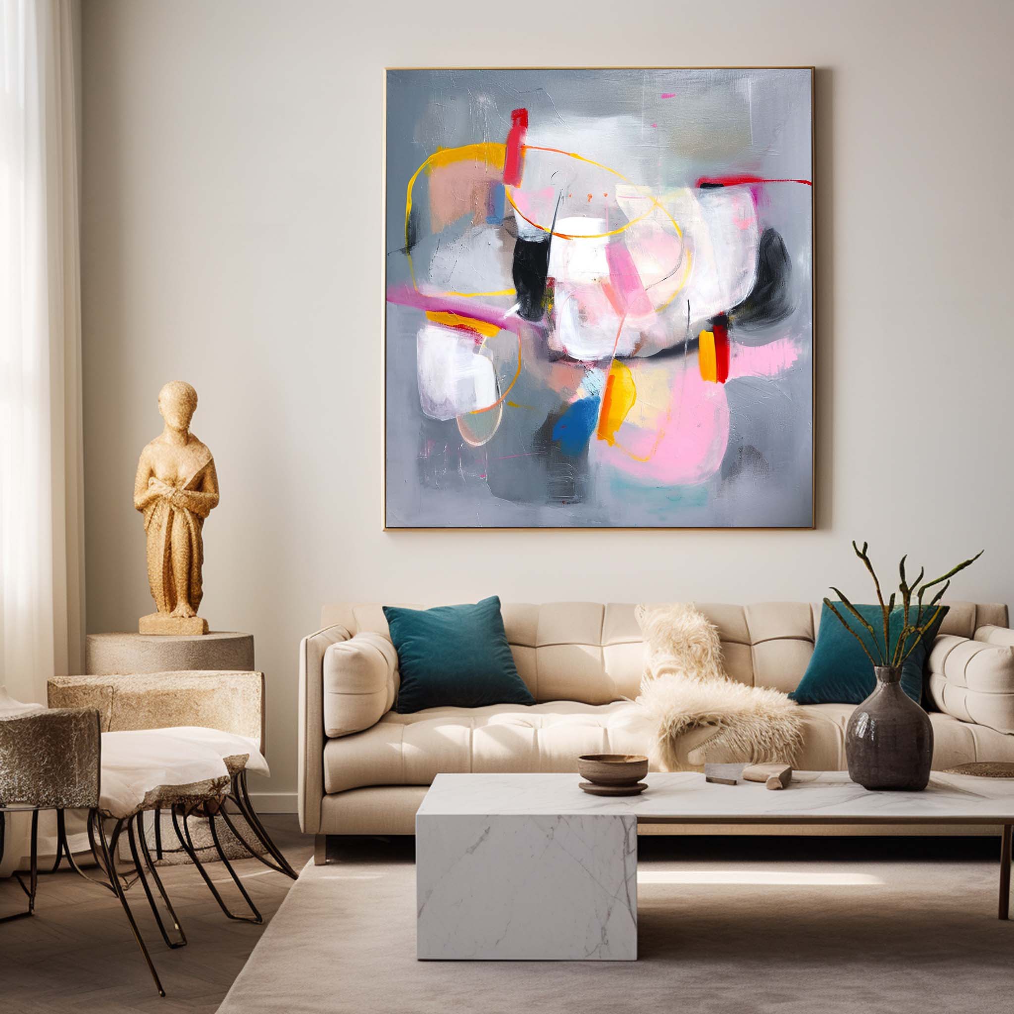 Original Hand Painted Wall Art Square Abstract Fine Art Canvas Contemporary Abstract Art For Sale
