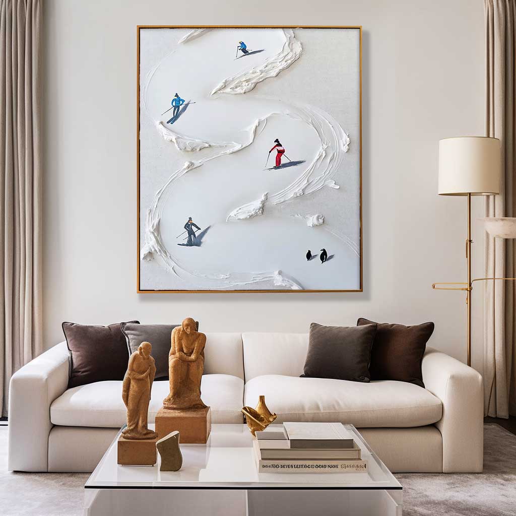 Large Original Ski Painting Modern Texture Wall Art White Abstract Oil Painting On Canvas Home Decor