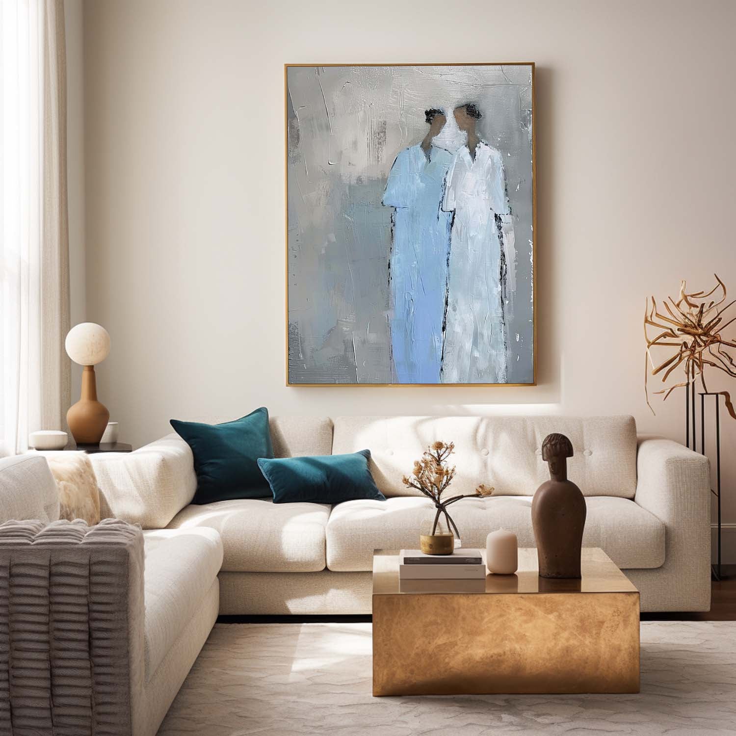 Blue Abstract Oil Painting Canvas Original Portrait Wall Art Minimalism Figure Acrylic Painting Home Decor