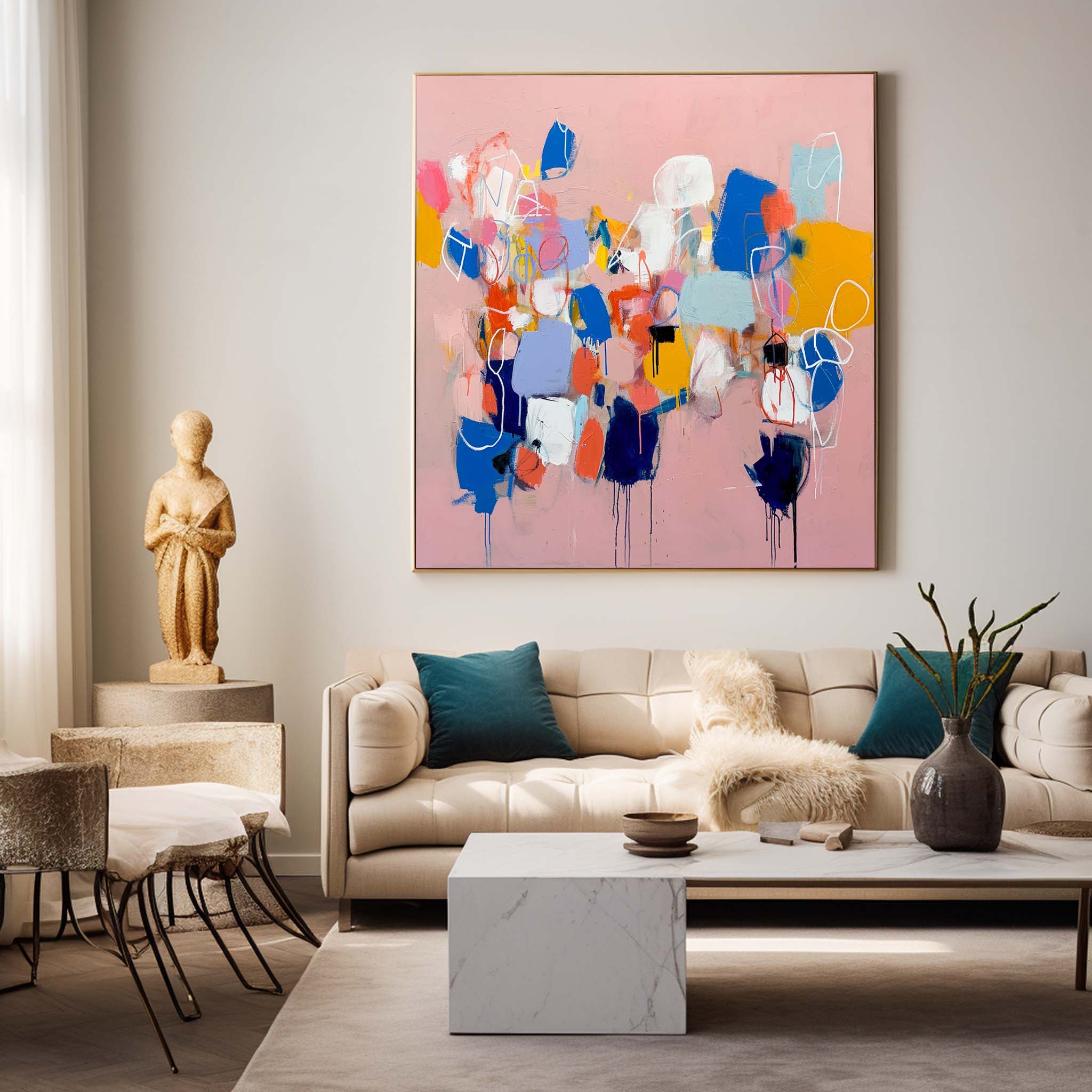 Square Abstract Texture Oil Painting Bright Pink Large Acrylic Painting On Canvas Original Modern Wall Art Home Decor