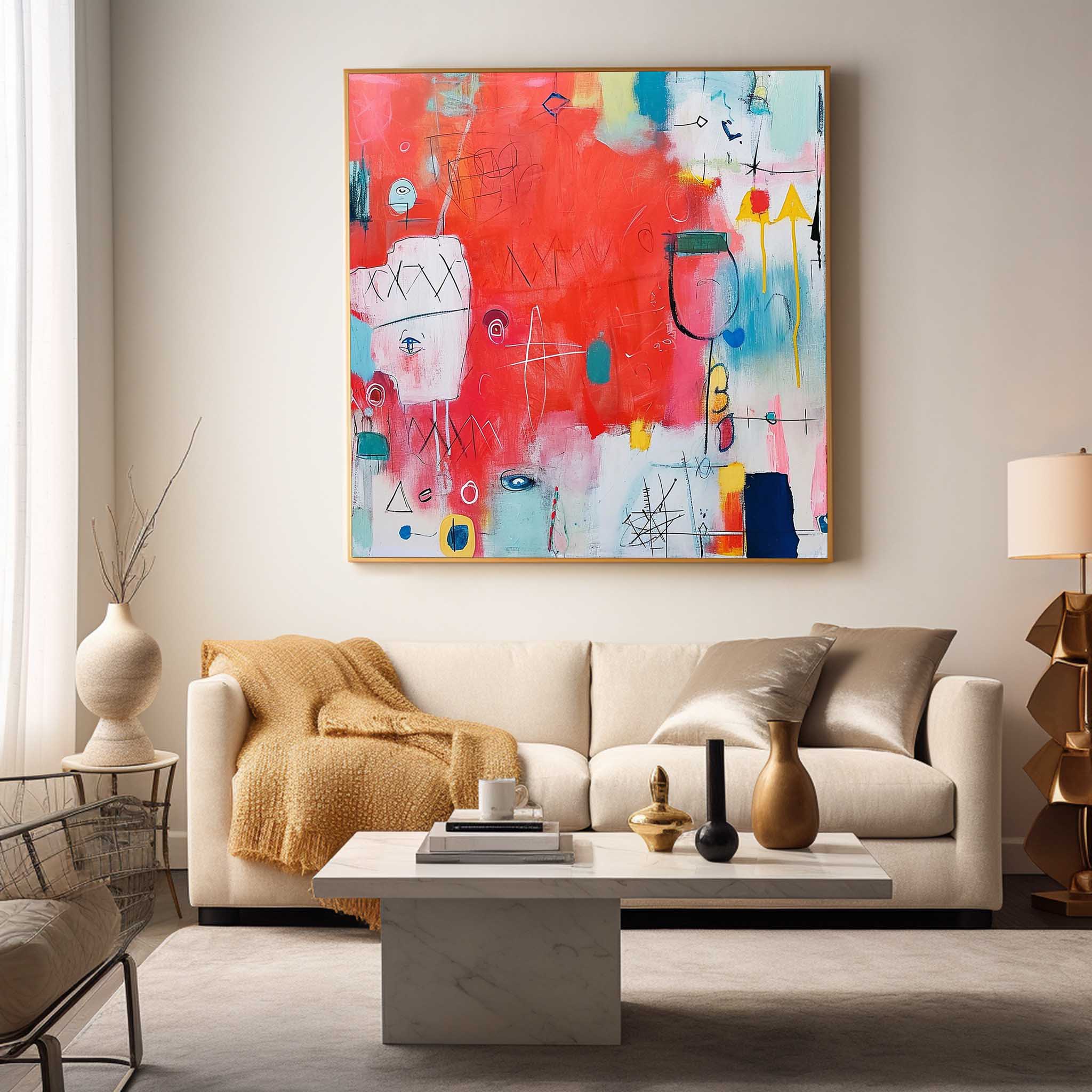 Red Abstract Canvas Art Framed Extra Large Bright Contemporary Art For Living Room
