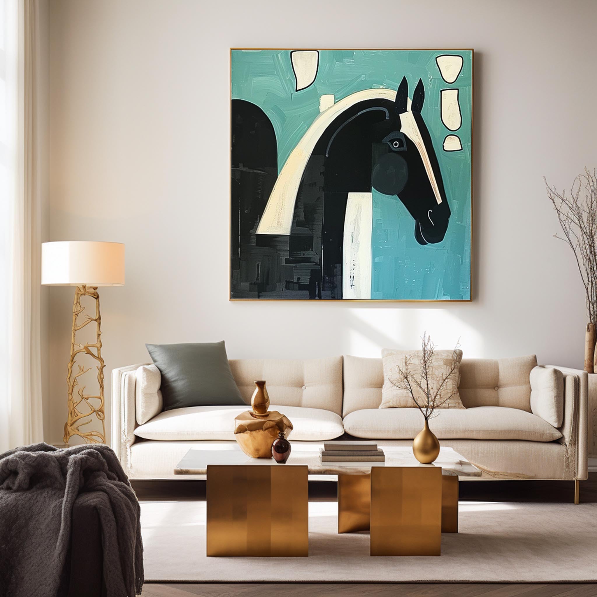 Modern Minimalist Horse Canvas Oil Painting Original Impressionist Horse Wall Art Large Animal Artwork Home Decor