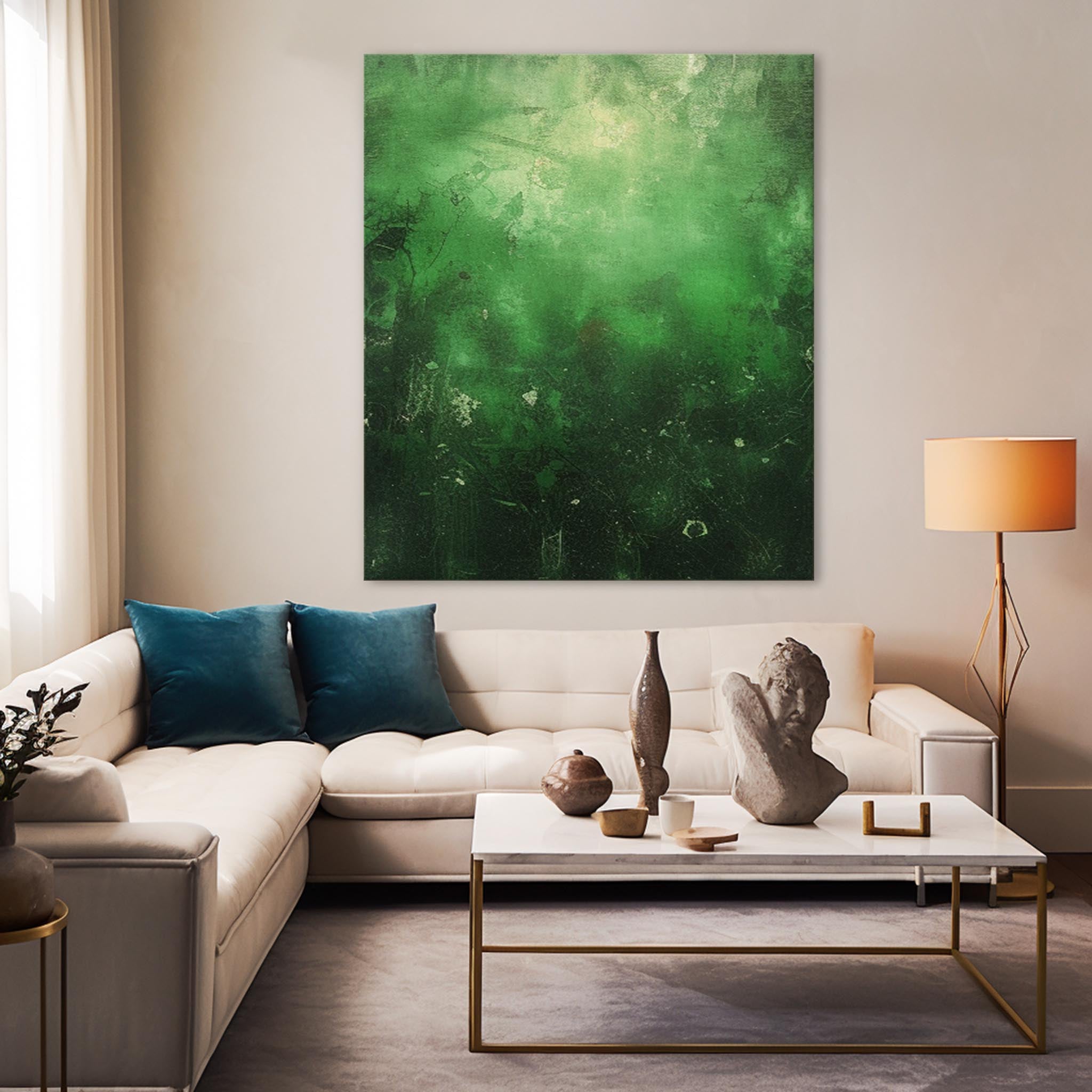 Large Original Abstract Oil Painting On Canvas Green Modern Texture Wall Art For Living Room