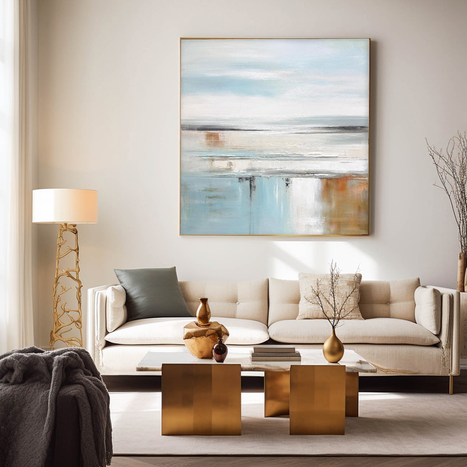 Light Blue Abstract Acrylic Painting Canvas Great Quality Hand Painted Abstract Landscape Wall Art Home Decor