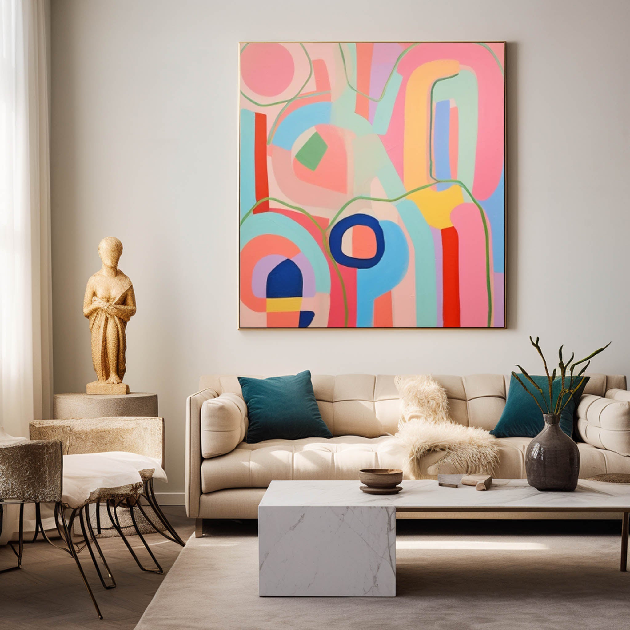 Tiny Canvas Painting Original Graffiti Lines Wall Art Contemporary New Pink Abstract Painting  Home Decor