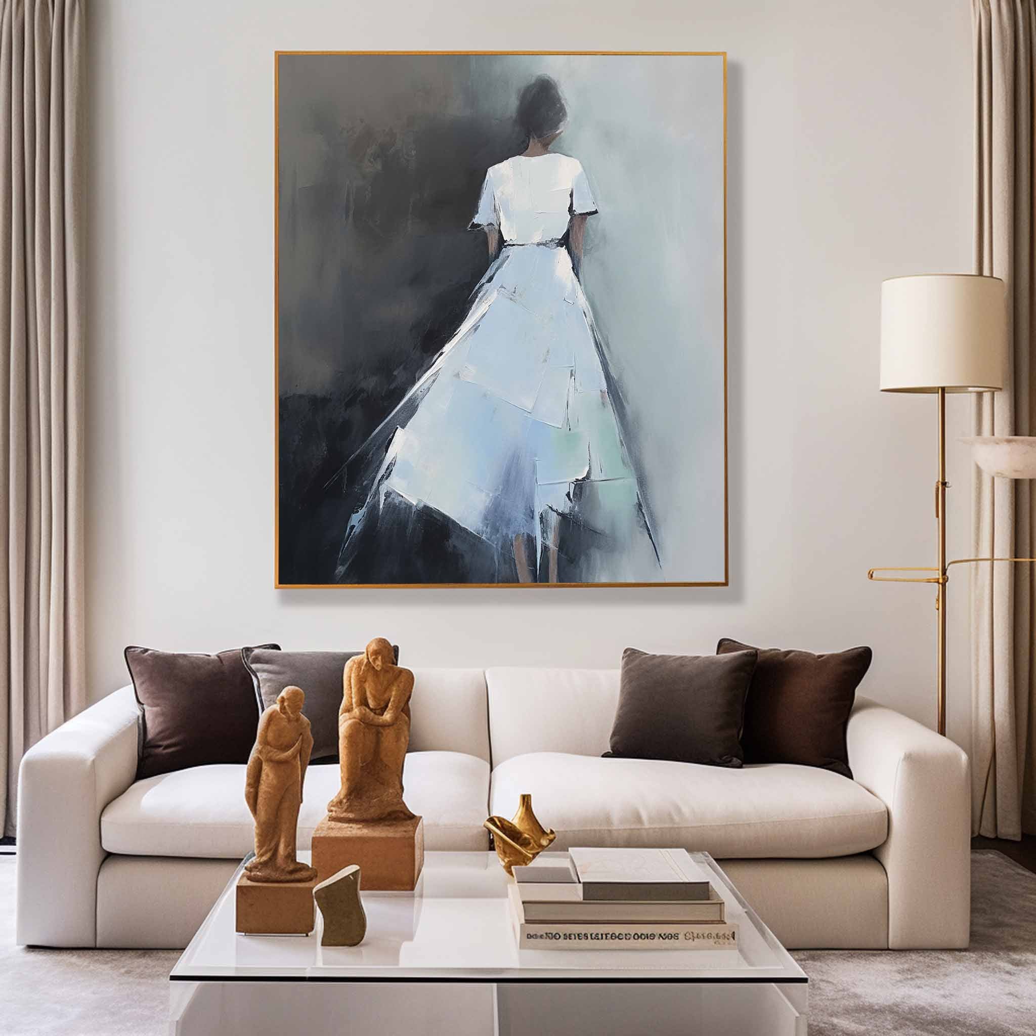 Contour Acrylic Painting Original Abstract Woman's Back Wall Art Character Outline Painting Framed Artwork