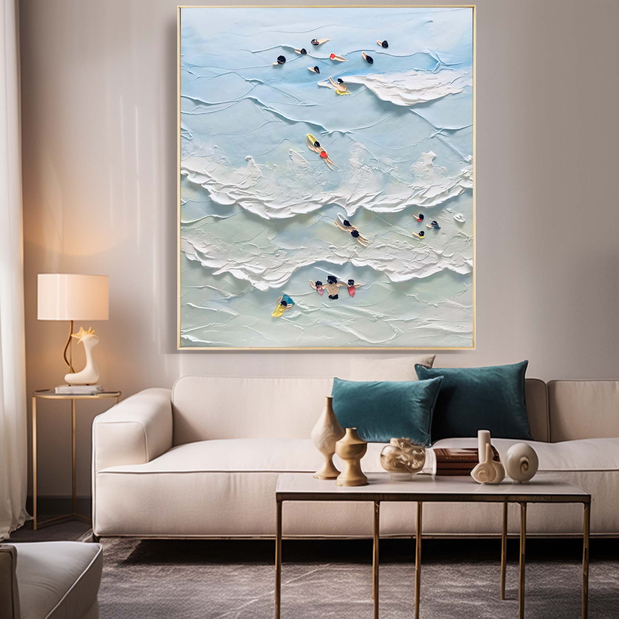 Swim Texture Ocean Abstract Oil Painting Large Ocean Original Blue Painting On Canvas Modern Wall Art Living Room Decor