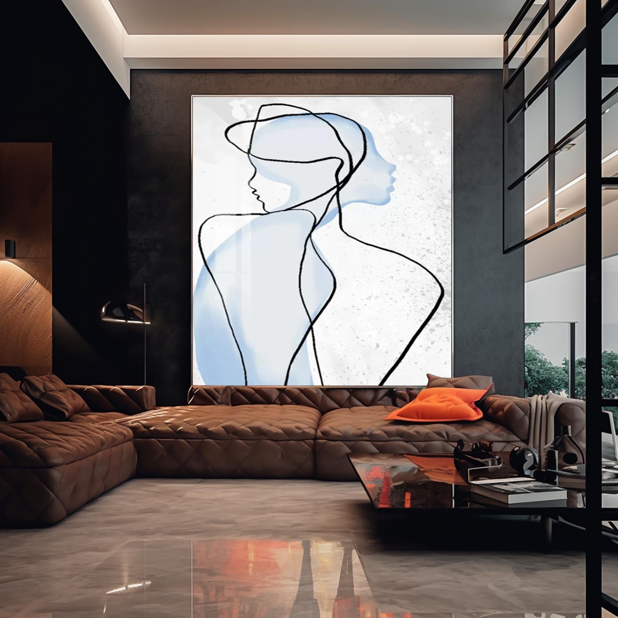 Original Minimalist Oil Painting On Canvas Large Nordic Limeline Abstract Acrylic painting Modern Wall Art For Living Room