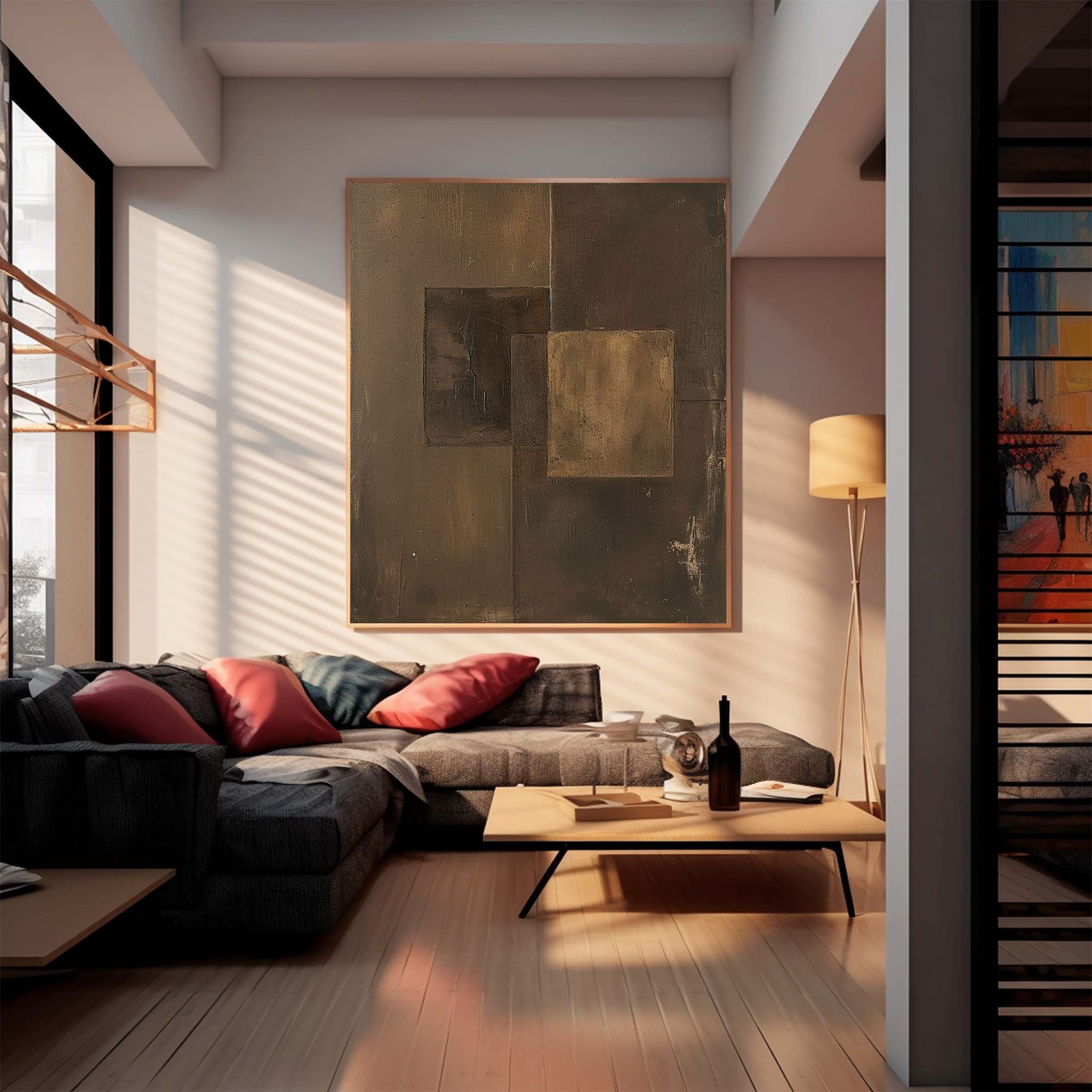 Brown Modern Minimalist  Wall Art Large Original Abstract Oil Painting On Canvas For Living Room