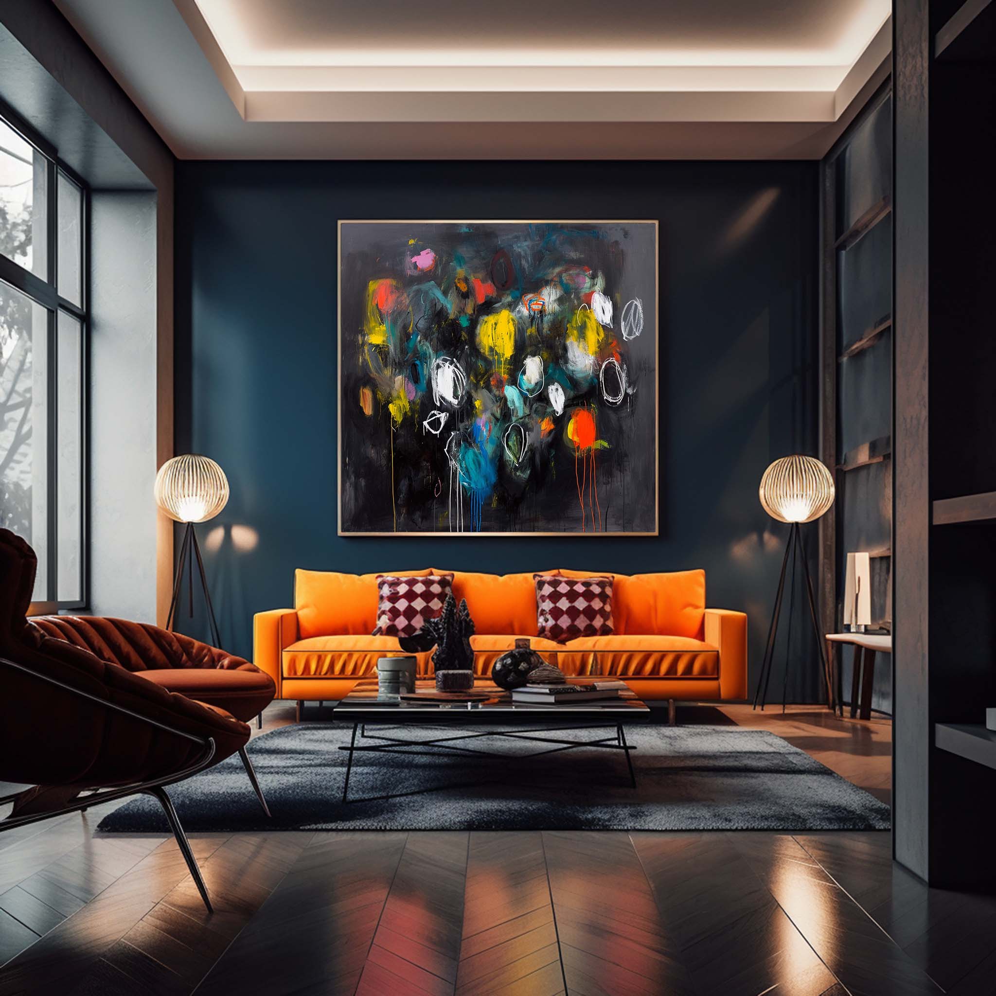 Square Abstract Texture Oil Painting Bright Black Large Acrylic Painting On Canvas Original Modern Wall Art Home Decor