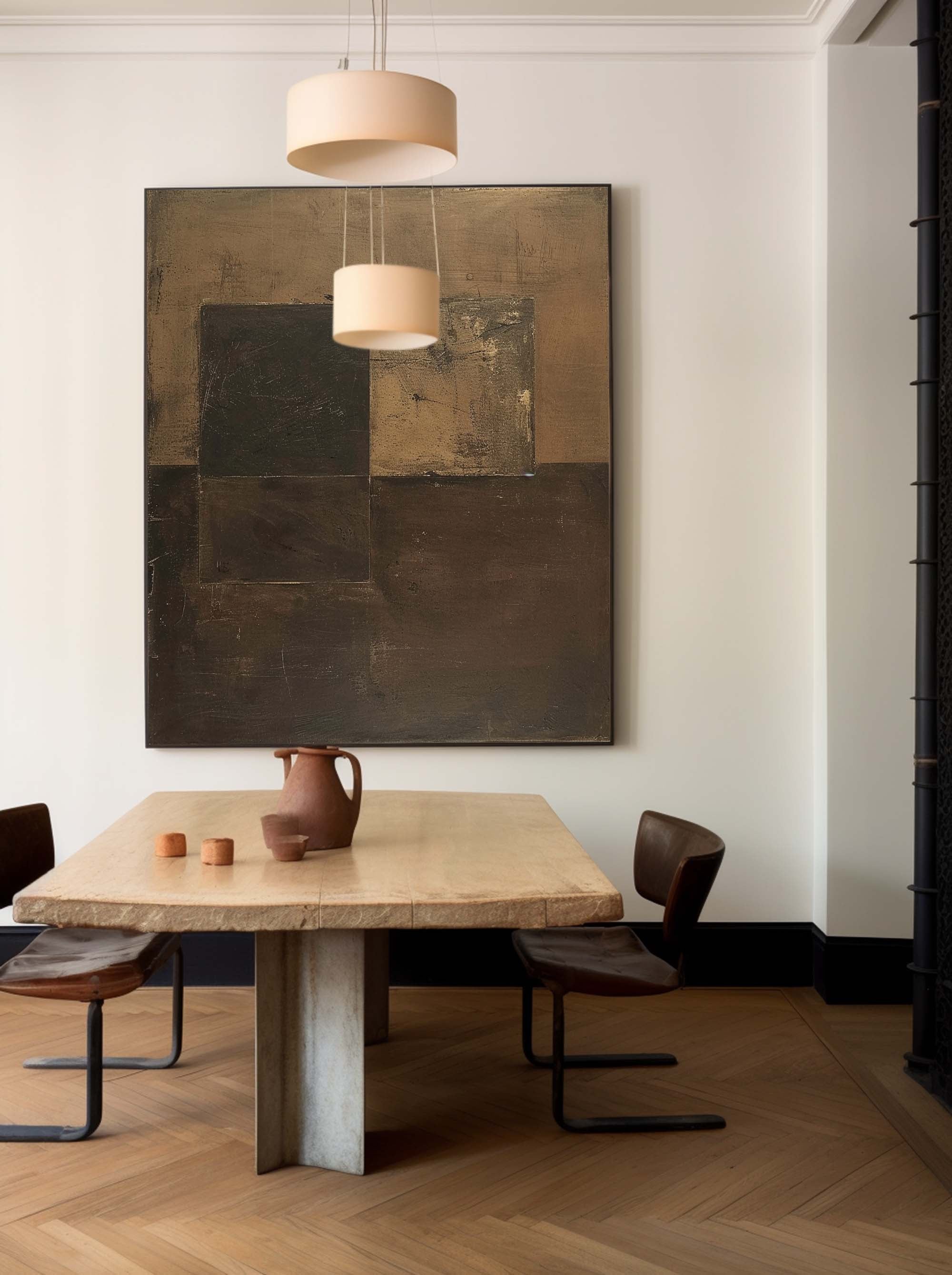 Brown Modern Minimalist  Wall Art Large Original Abstract Oil Painting On Canvas For Living Room