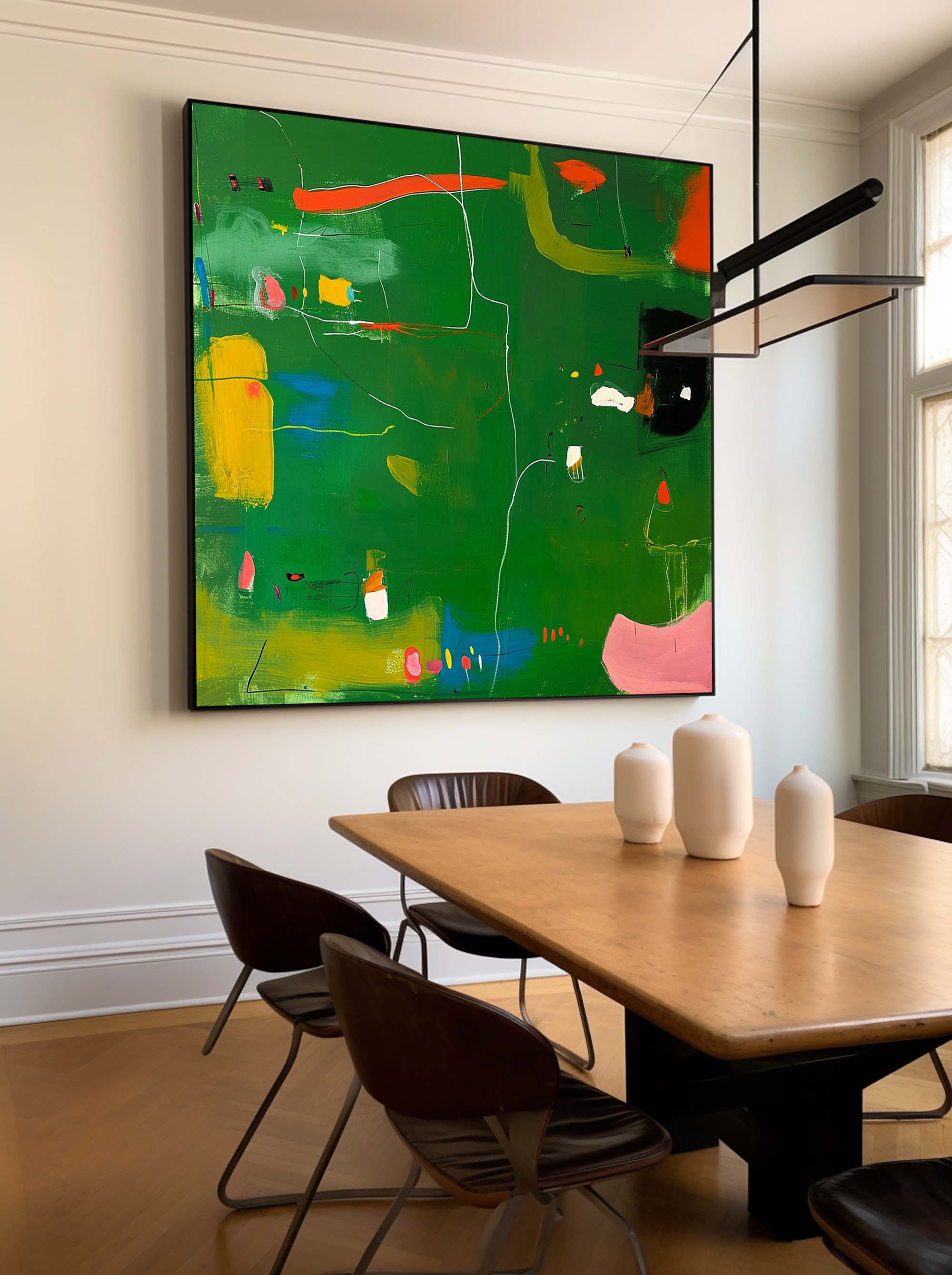 Square Abstract Texture Oil Painting Bright Green Large Acrylic Painting Canvas Original Modern Wall Art For Living Room